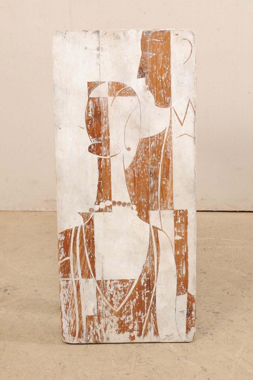 20th Century Rustic Chic Art Deco Style Painted Coffee Table with Flapper Figures For Sale