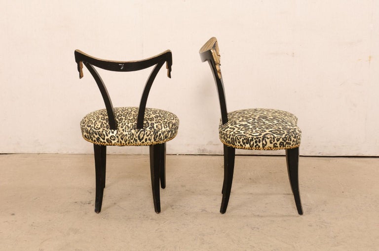 Flirty Pair of Mid20th C, Hollywood Recency Style Chairs in Black and