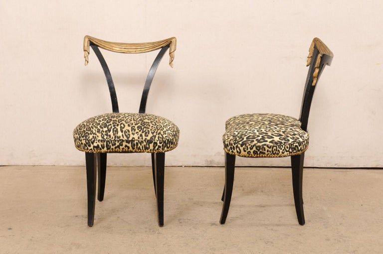 Flirty Pair of Mid20th C, Hollywood Recency Style Chairs in Black and