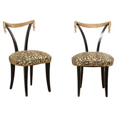Flirty Pair of Mid-20th C, Hollywood Recency Style Chairs in Black & Gold