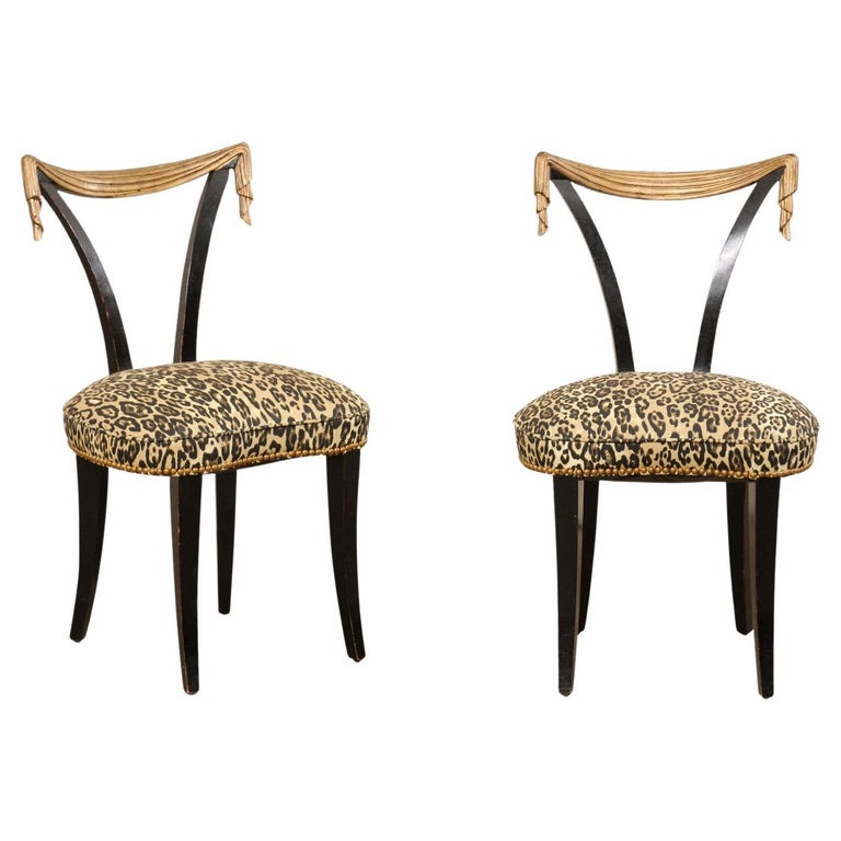 Flirty Pair of Mid20th C, Hollywood Recency Style Chairs in Black and