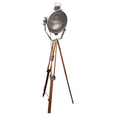 Antique Floodlight with Wooden Tripod, USA 1890