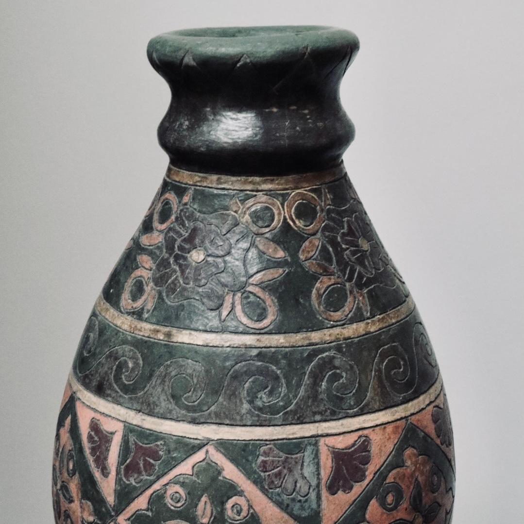 Terracotta Floral Decorative Terra-Cotta Vessel from Mexico