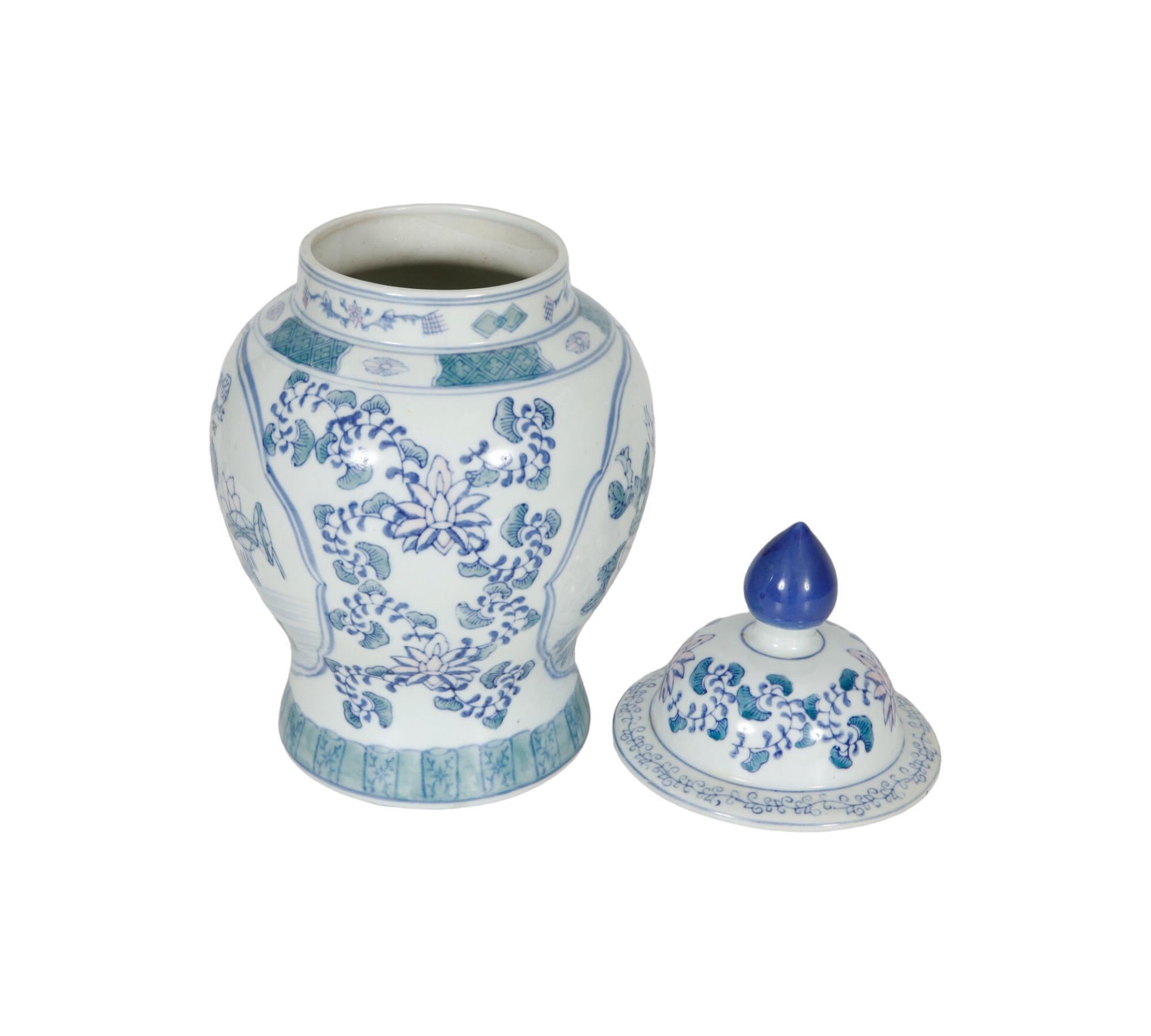 Chinoiserie A Floral Temple Ginger Jar For Sale