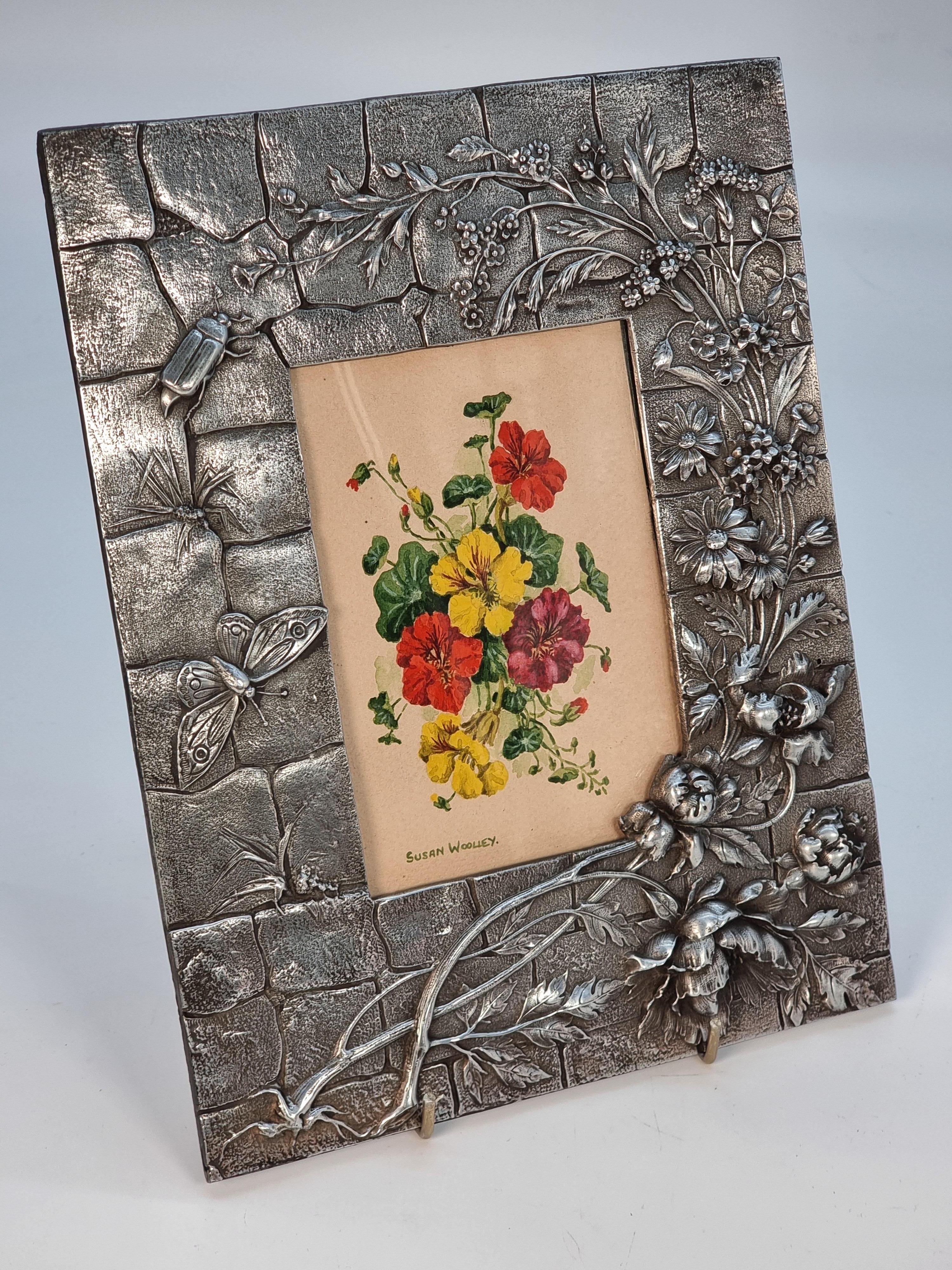 Louis Philippe A floral watercolour and decorative pewter frame, c 1890 For Sale