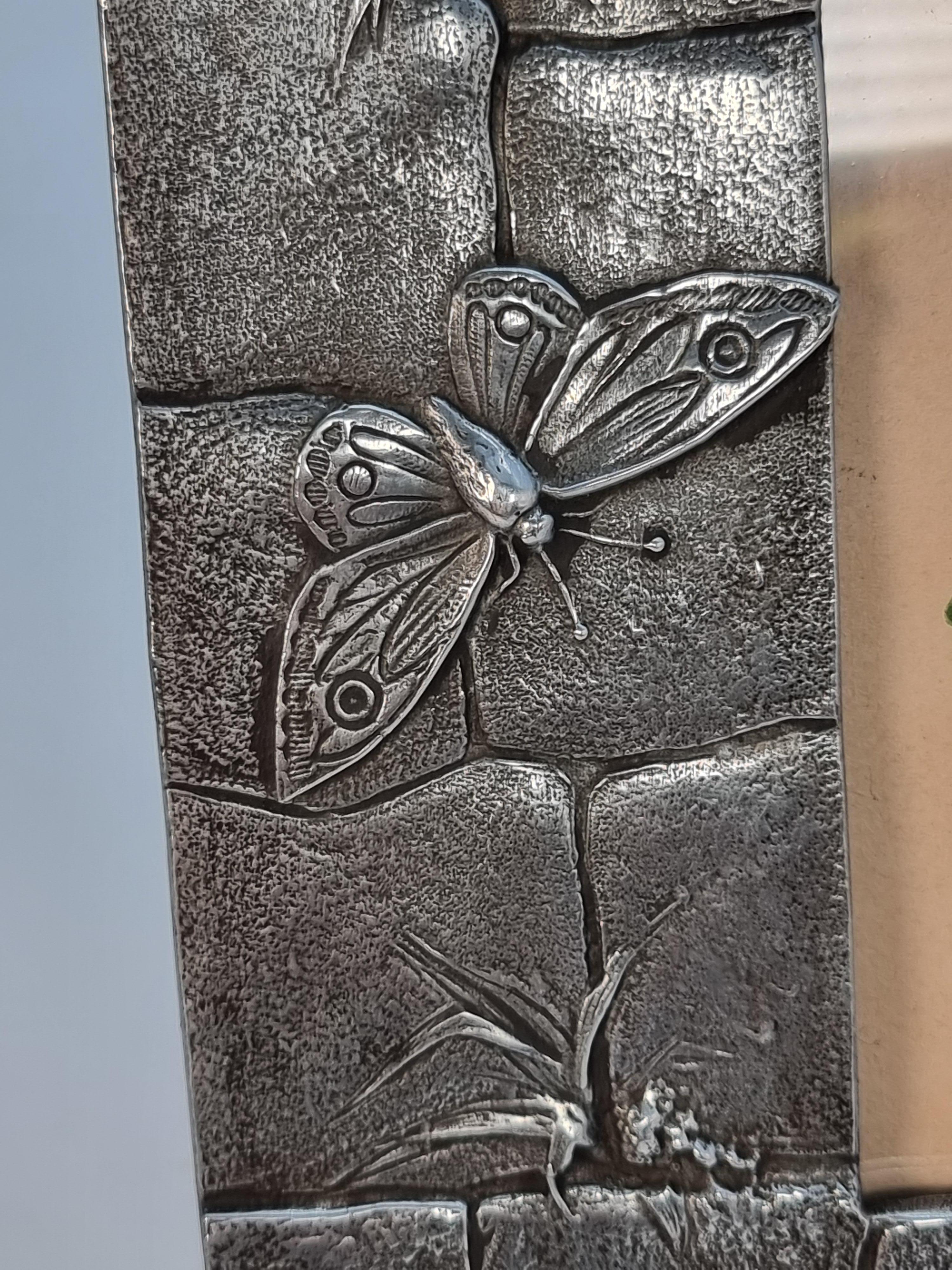 French A floral watercolour and decorative pewter frame, c 1890 For Sale