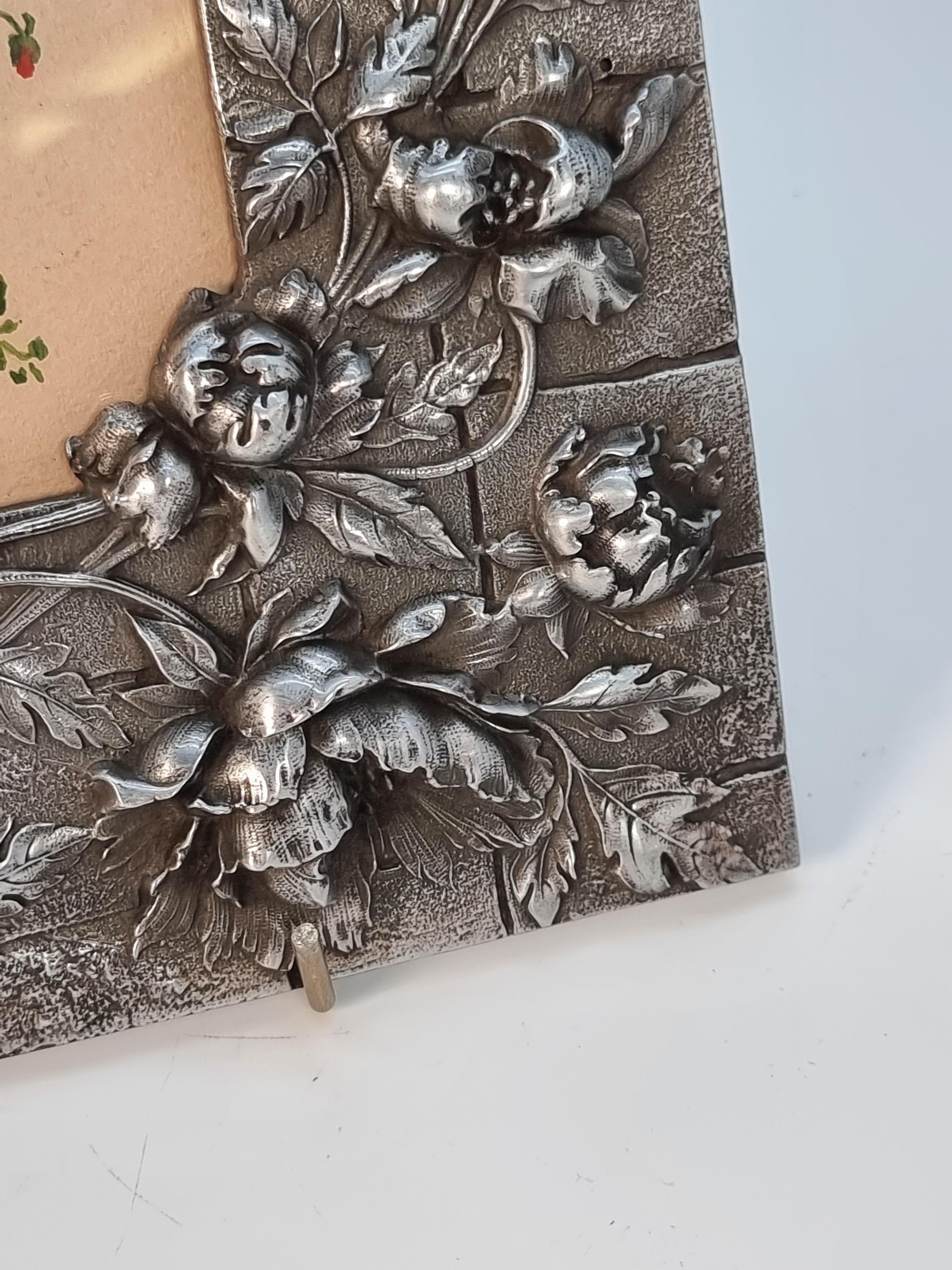 Cast A floral watercolour and decorative pewter frame, c 1890 For Sale