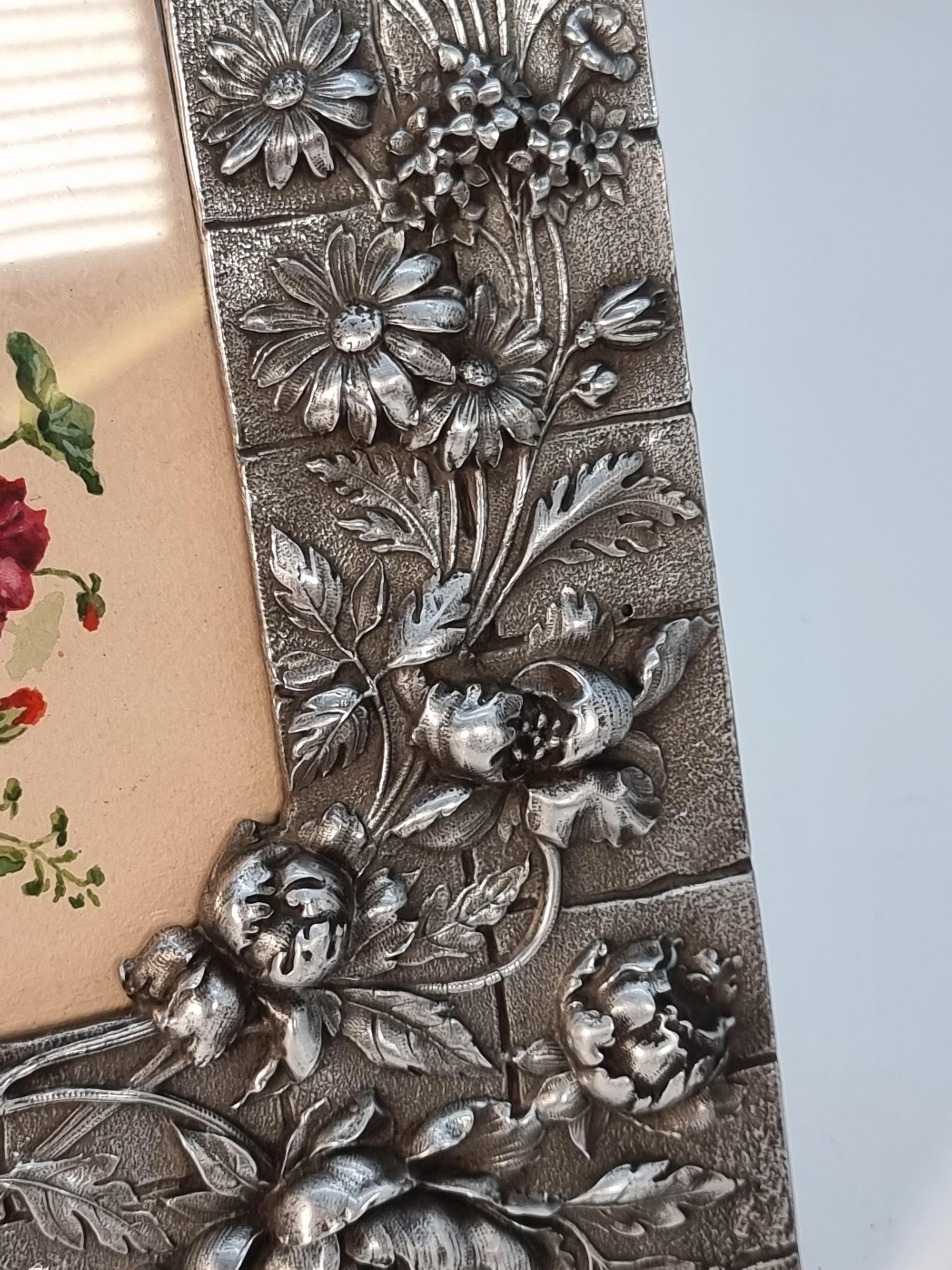 A floral watercolour and decorative pewter frame, c 1890 In Good Condition For Sale In Central England, GB