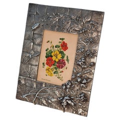 Una acuarela floral y marco decorativo de estaño, c 1890