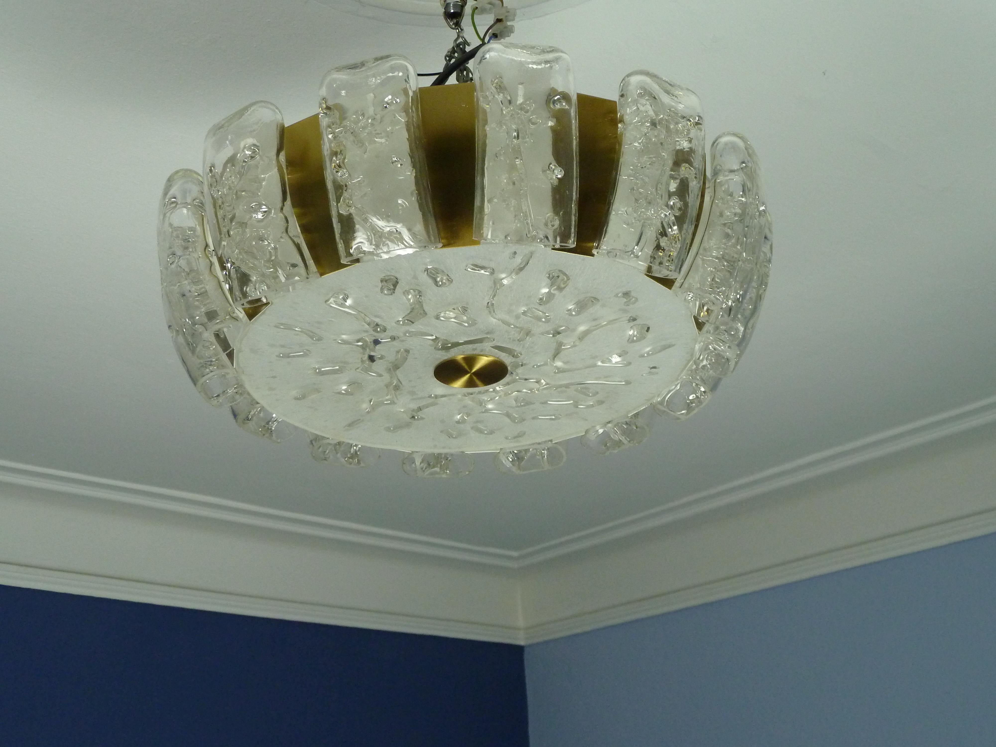 Flush Mount with Blown Ice Glass, Midcentury Plafoniere from Doria, 1970s For Sale 4