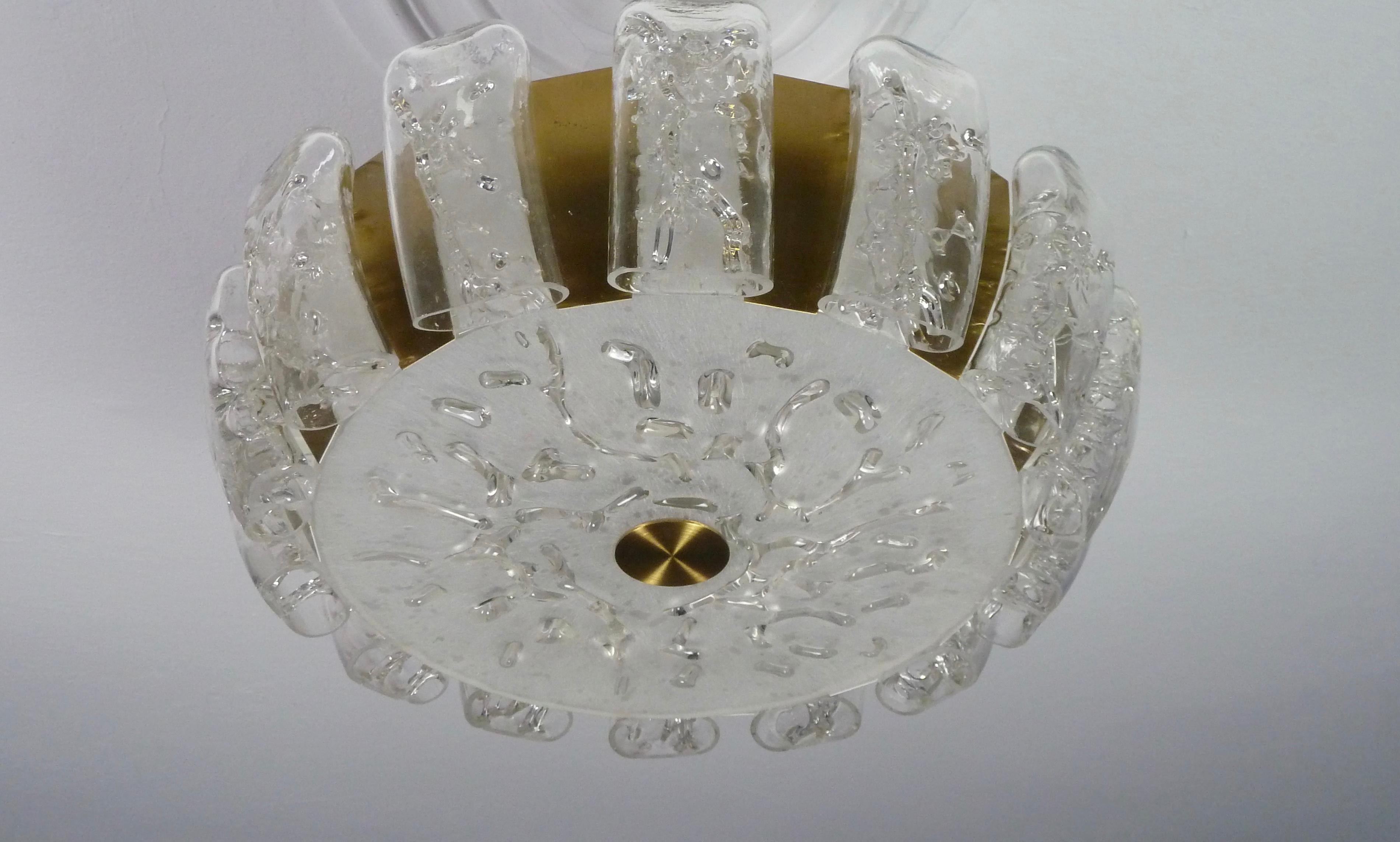 Flush Mount with Blown Ice Glass, Midcentury Plafoniere from Doria, 1970s For Sale 6