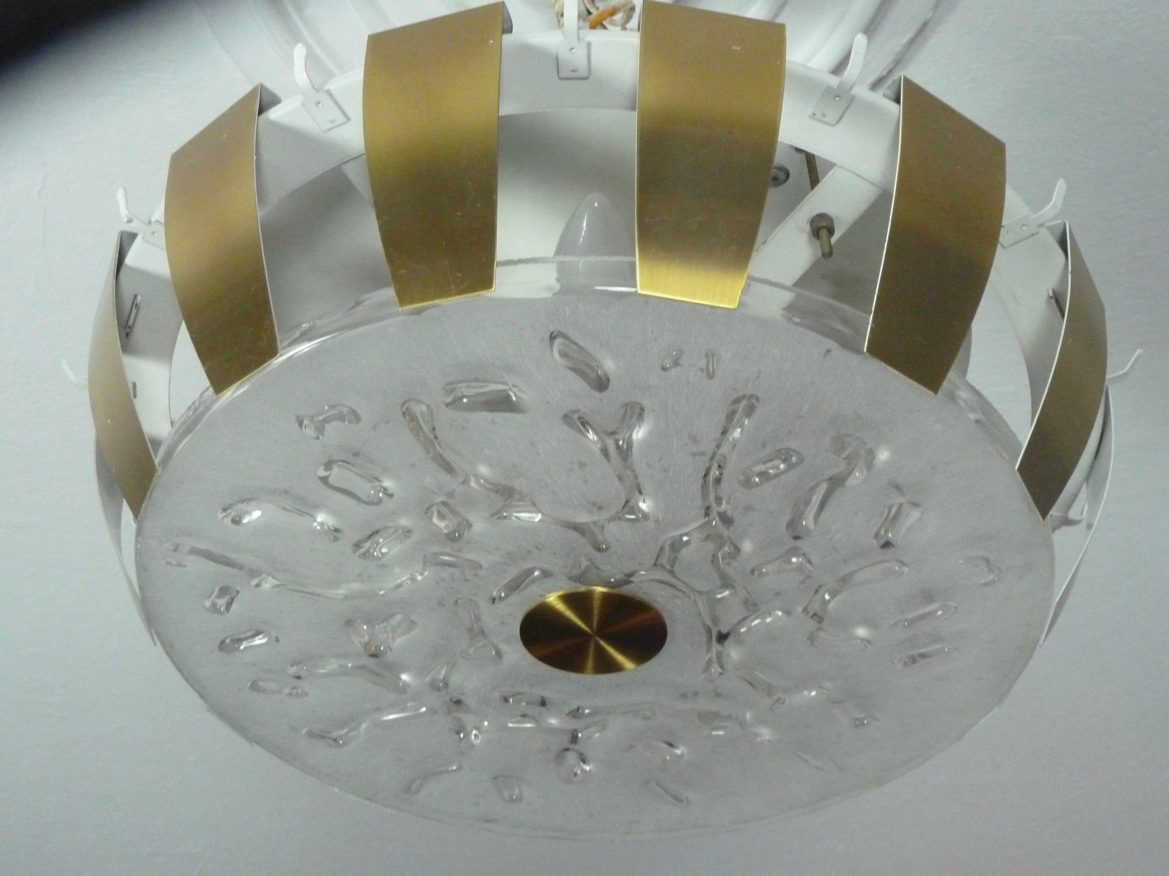 Flush Mount with Blown Ice Glass, Midcentury Plafoniere from Doria, 1970s For Sale 7
