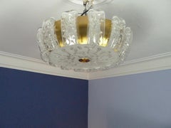 Flush Mount with Blown Ice Glass, Midcentury Plafoniere from Doria, 1970s