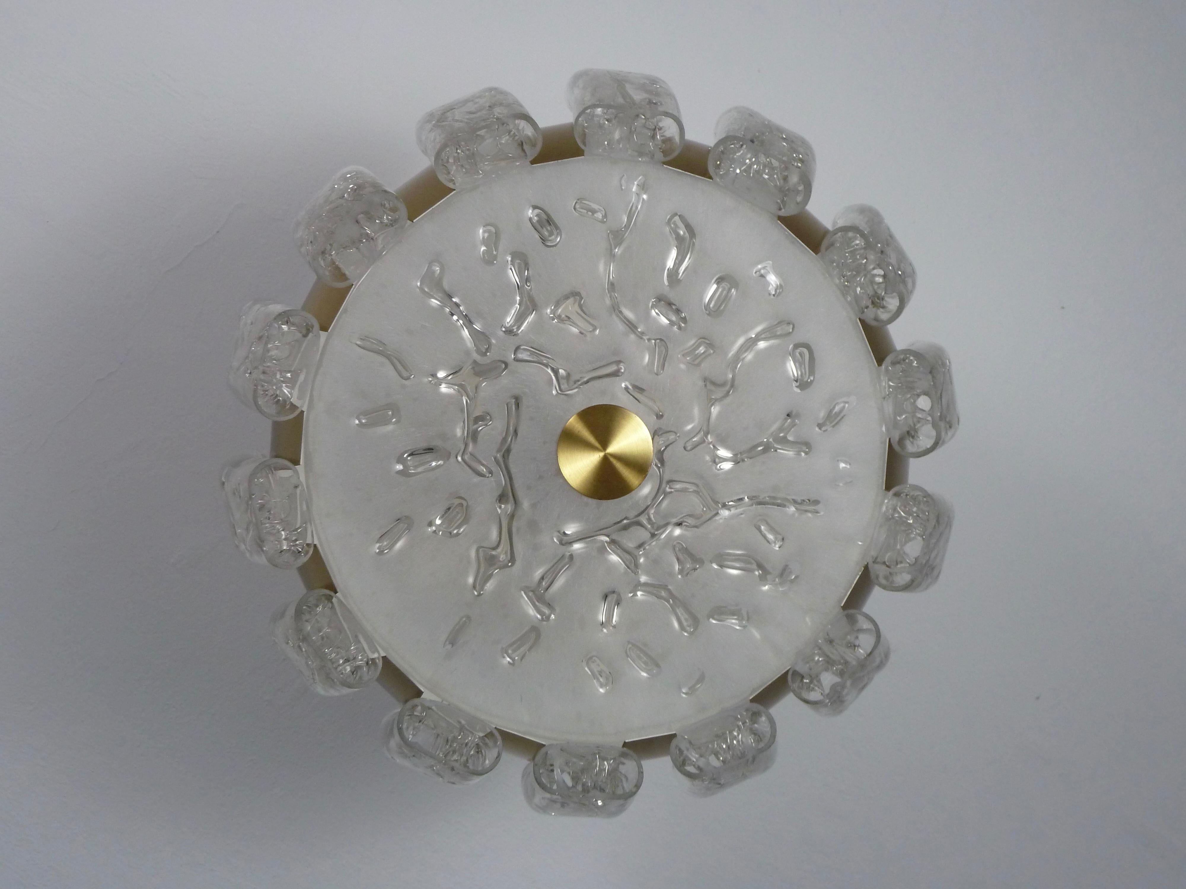 Flush Mount with Blown Ice Glass, Midcentury Plafoniere from Doria, 1970s In Good Condition For Sale In Halle, DE