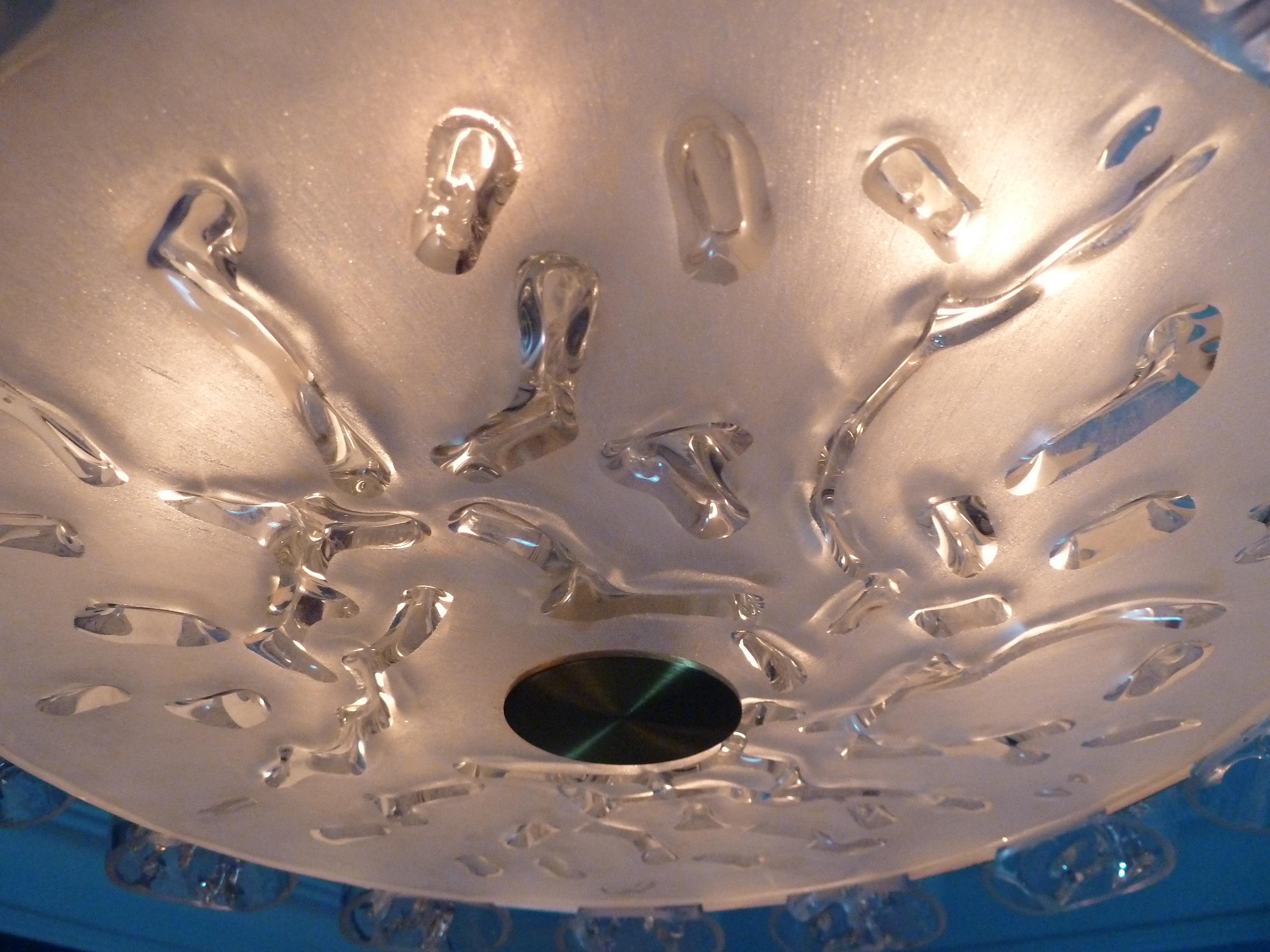 Aluminum Flush Mount with Blown Ice Glass, Midcentury Plafoniere from Doria, 1970s For Sale