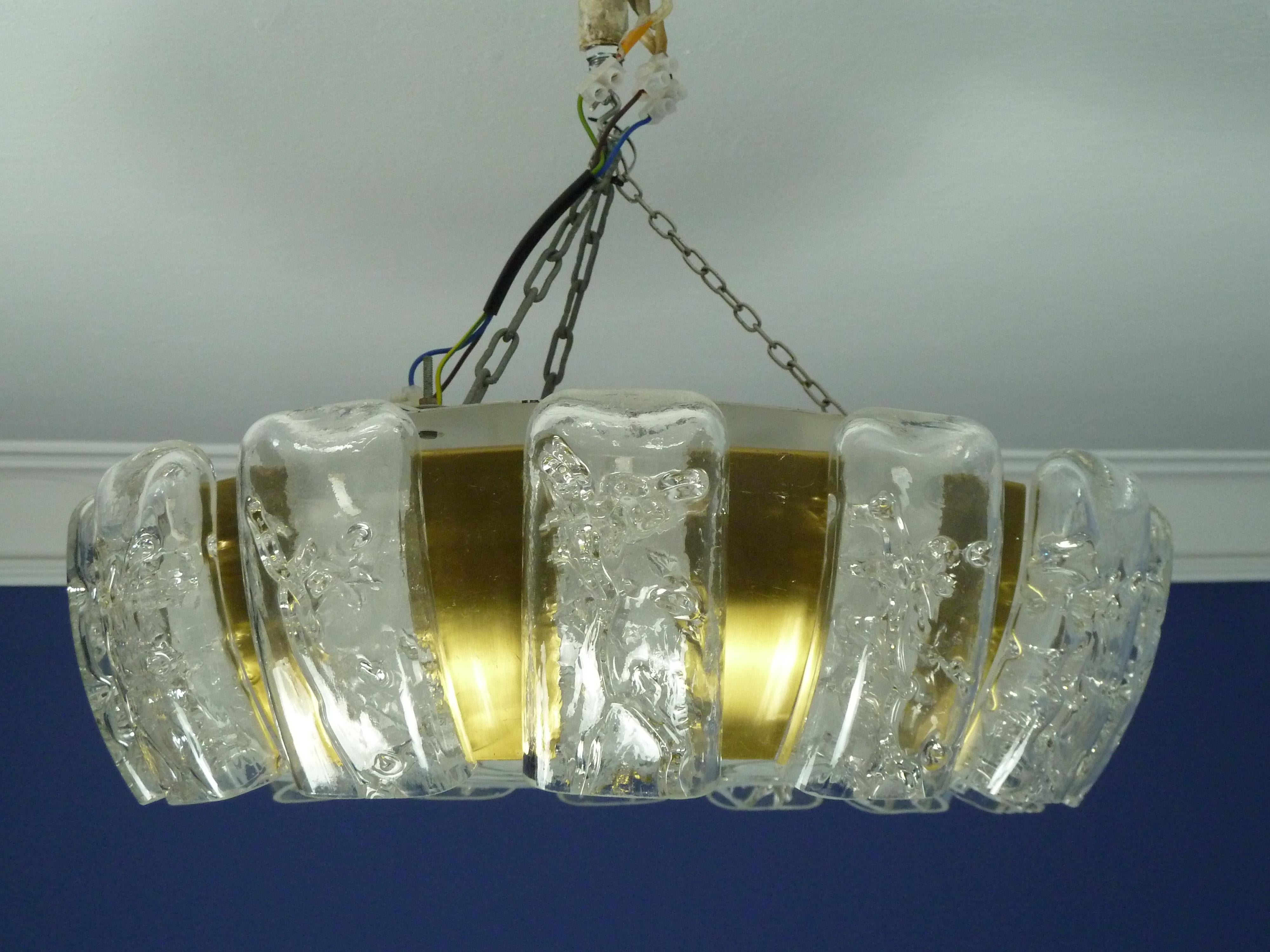 Flush Mount with Blown Ice Glass, Midcentury Plafoniere from Doria, 1970s For Sale 1