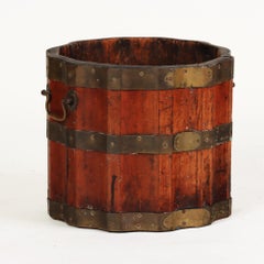 Fluted Vintage Wine Barrel or Bucket, with Brass Bands and Handles, C 19th C