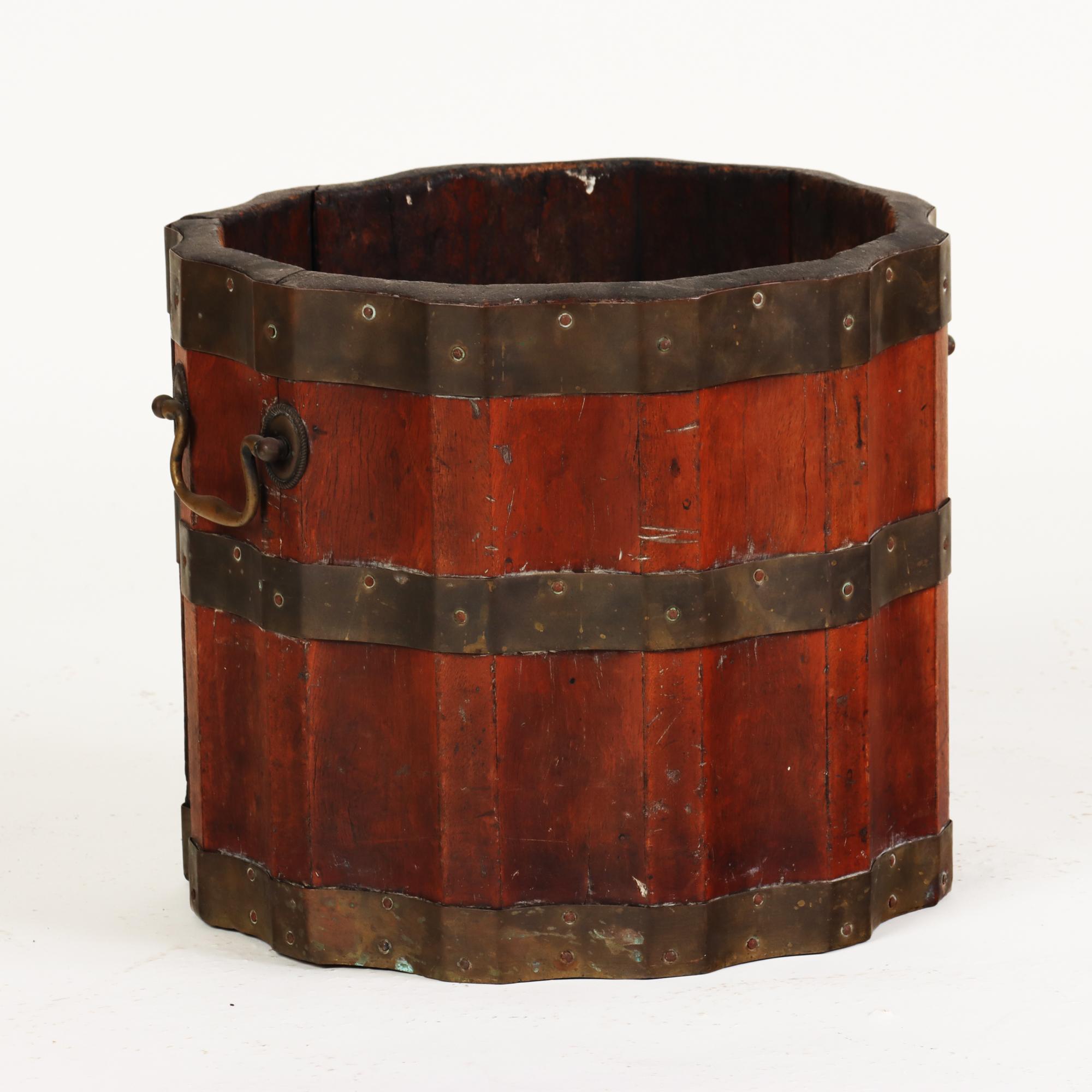 19th Century Fluted Vintage Wine Barrel or Bucket, with Brass Bands and Handles, C 19th C