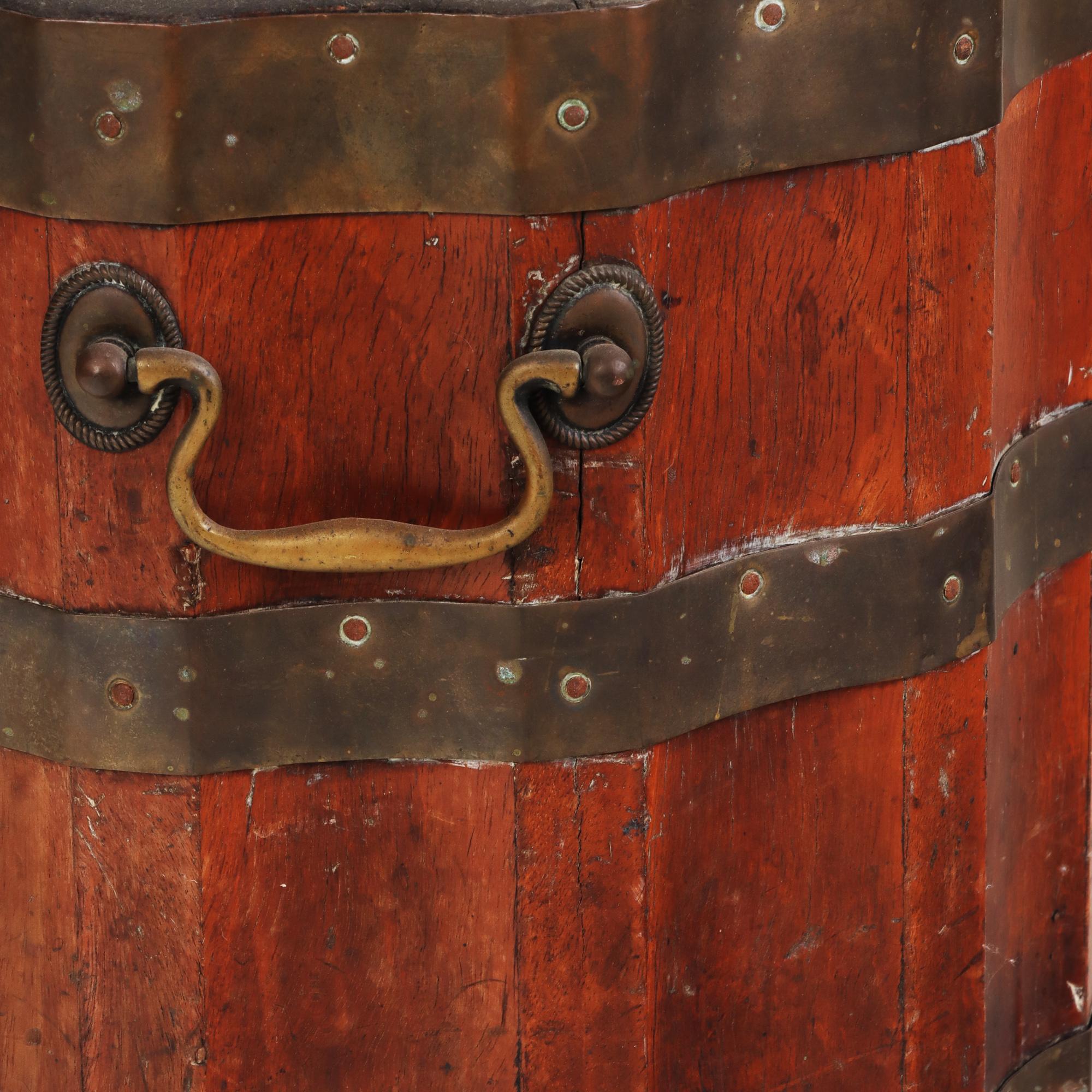 Fluted Vintage Wine Barrel or Bucket, with Brass Bands and Handles, C 19th C 1
