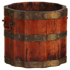 Fluted Vintage Wine Barrel or Bucket, with Brass Bands and Handles, C 19th C