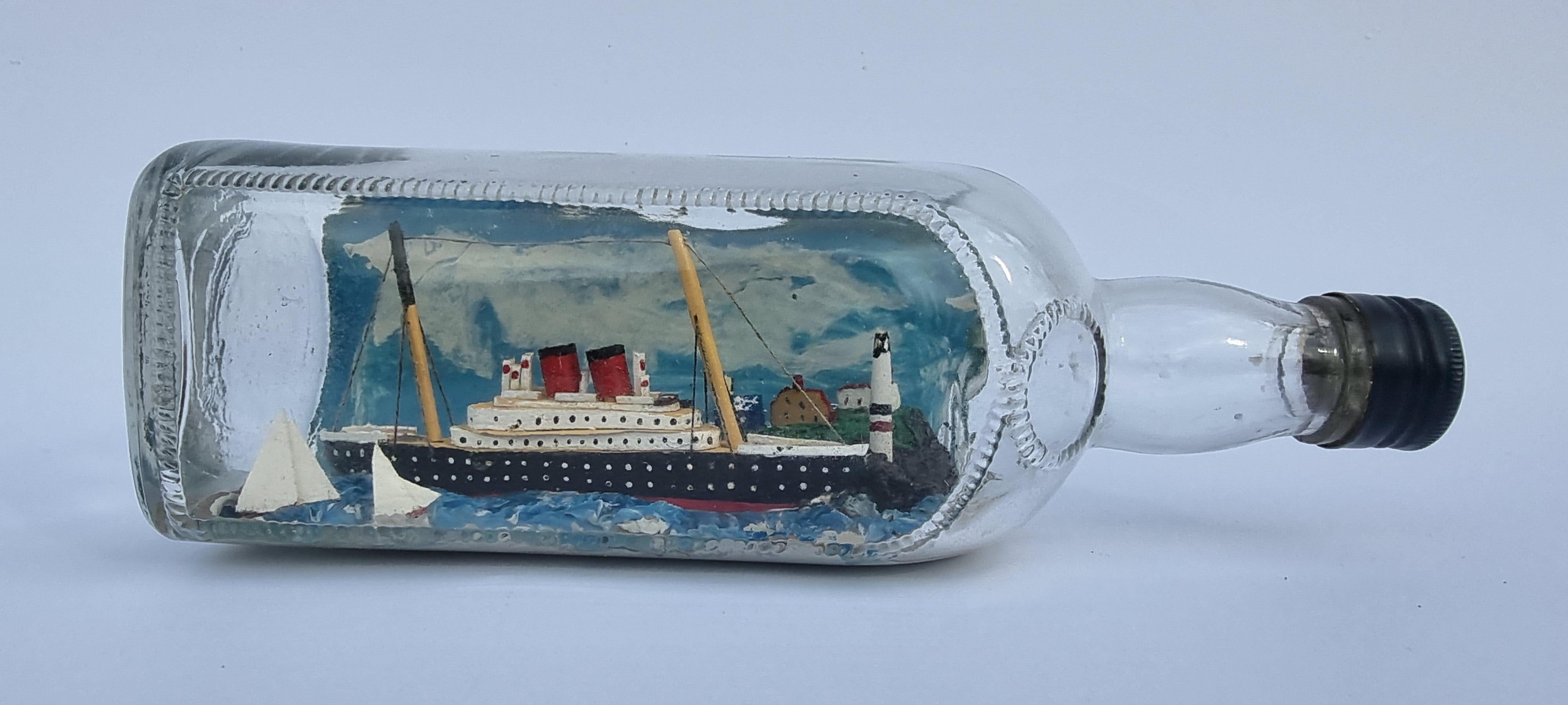 A folk art diorama model passenger ship in a bottle English circa 1930 For Sale 4