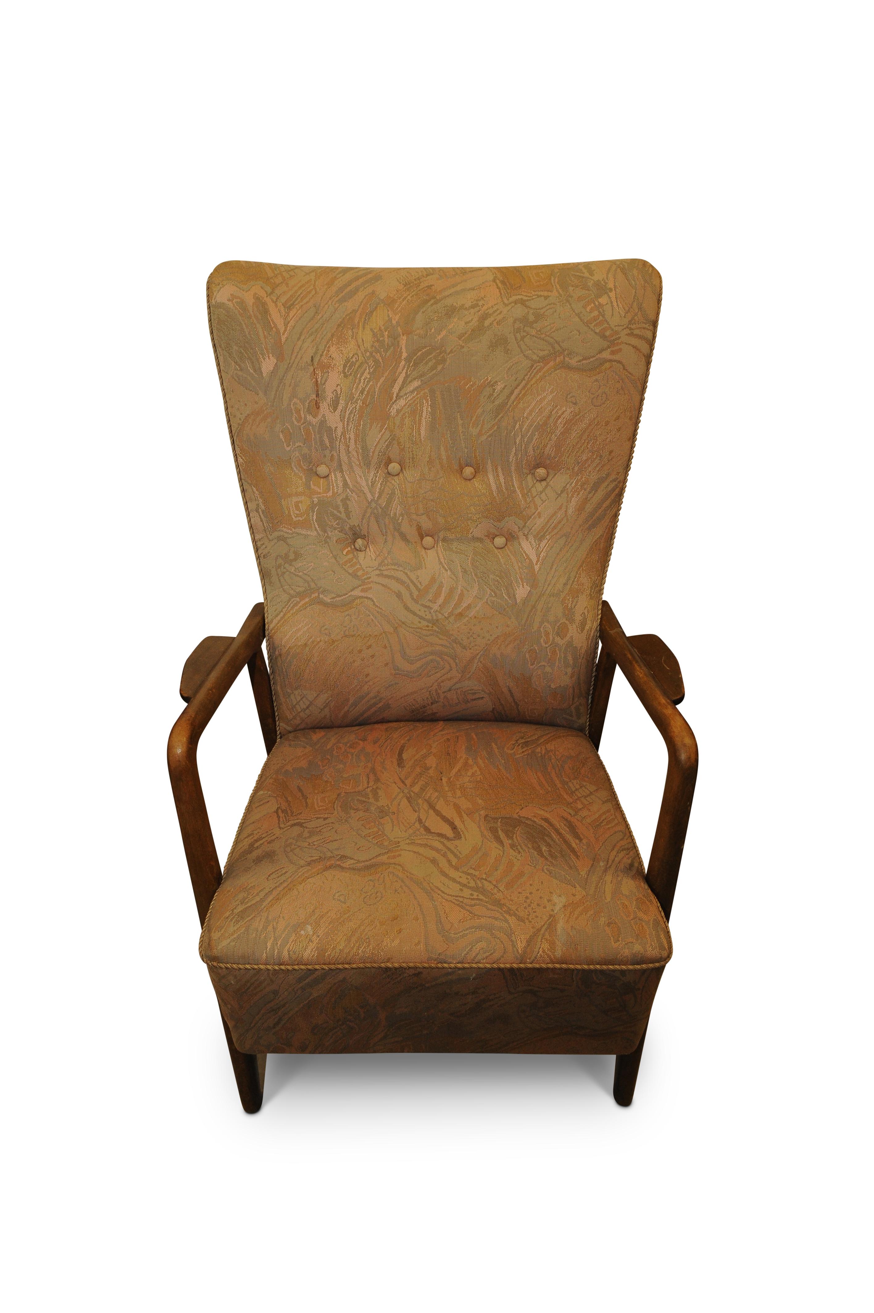 20th Century Folke Ohlsson DUX Scandinavian Mid-Century Modern Armchair Patterned Upholstery For Sale