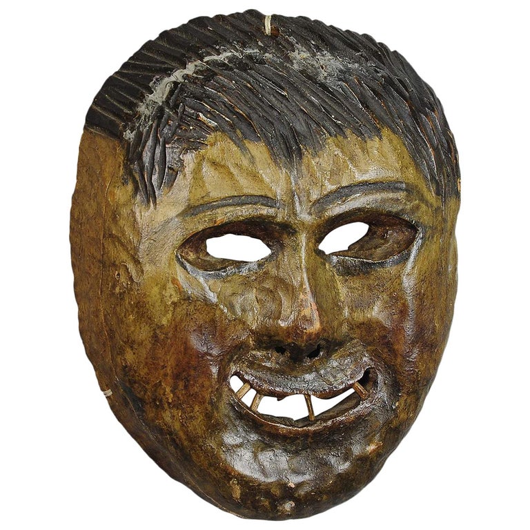 Folksy Hand Carved Tyrolian Carnival Fasnet Mask For Sale