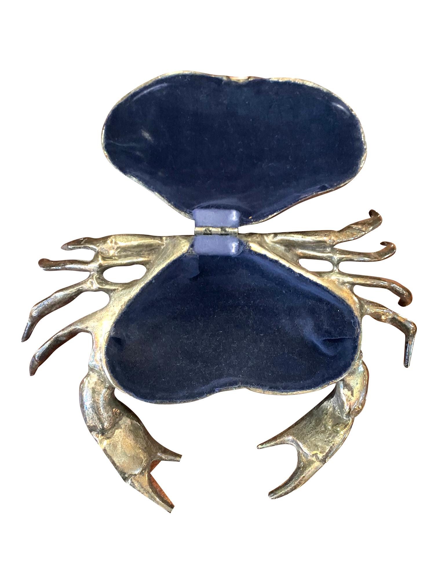 Fondica Solid Cast Crab with Hinged Top Shell with Blue Velvet Lining In Good Condition In London, GB