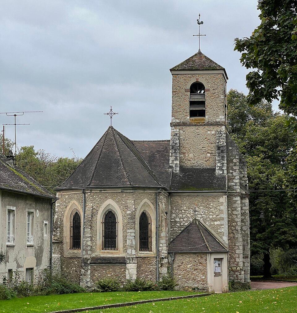 Eglise Saint Pierre - Pintura al óleo de un paisaje naif francés de mediados del siglo XX en venta 6