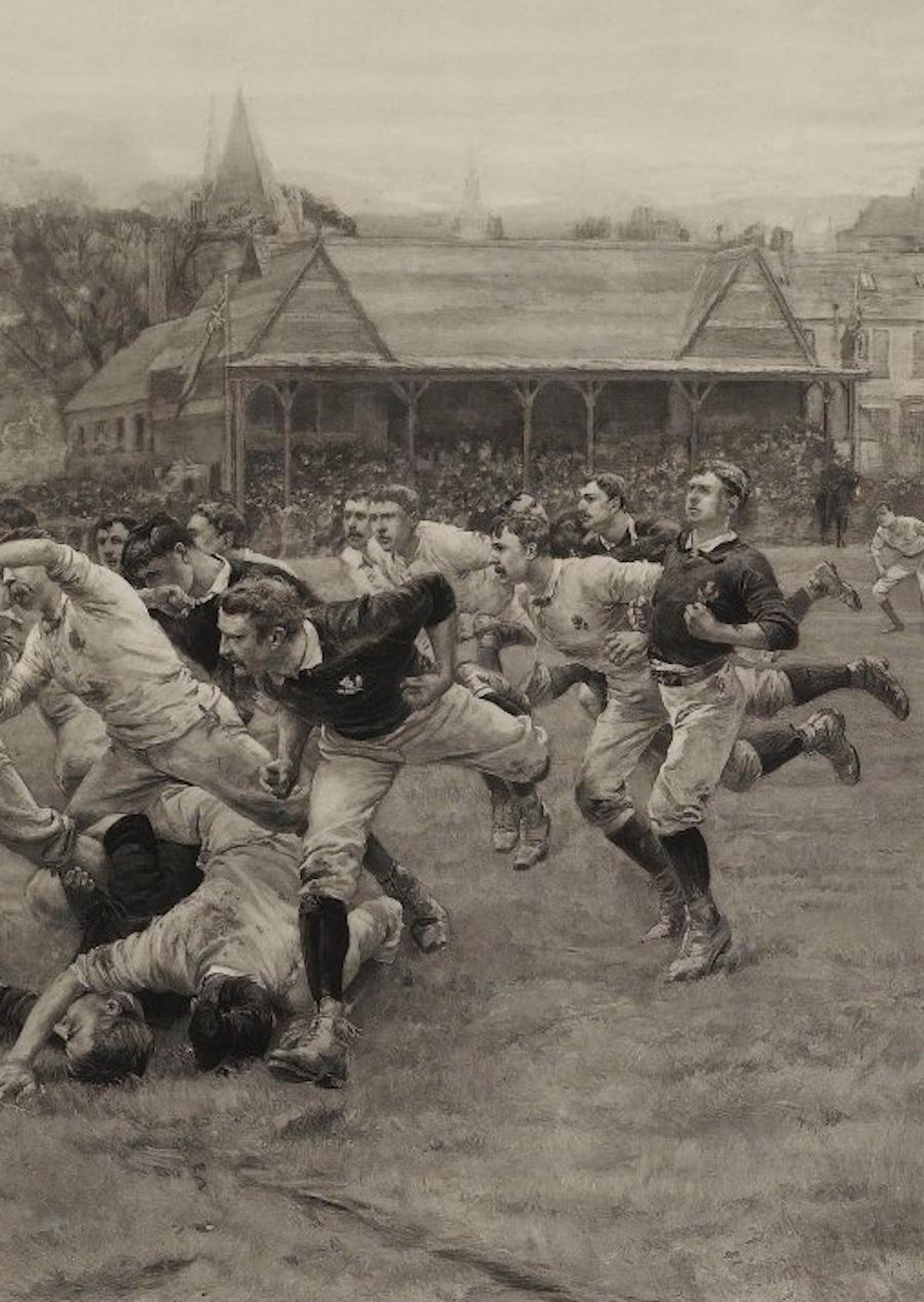 « Un match de football, Écosse vs. Angleterre », gravure ancienne, édition de 100 exemplaires en vente 1