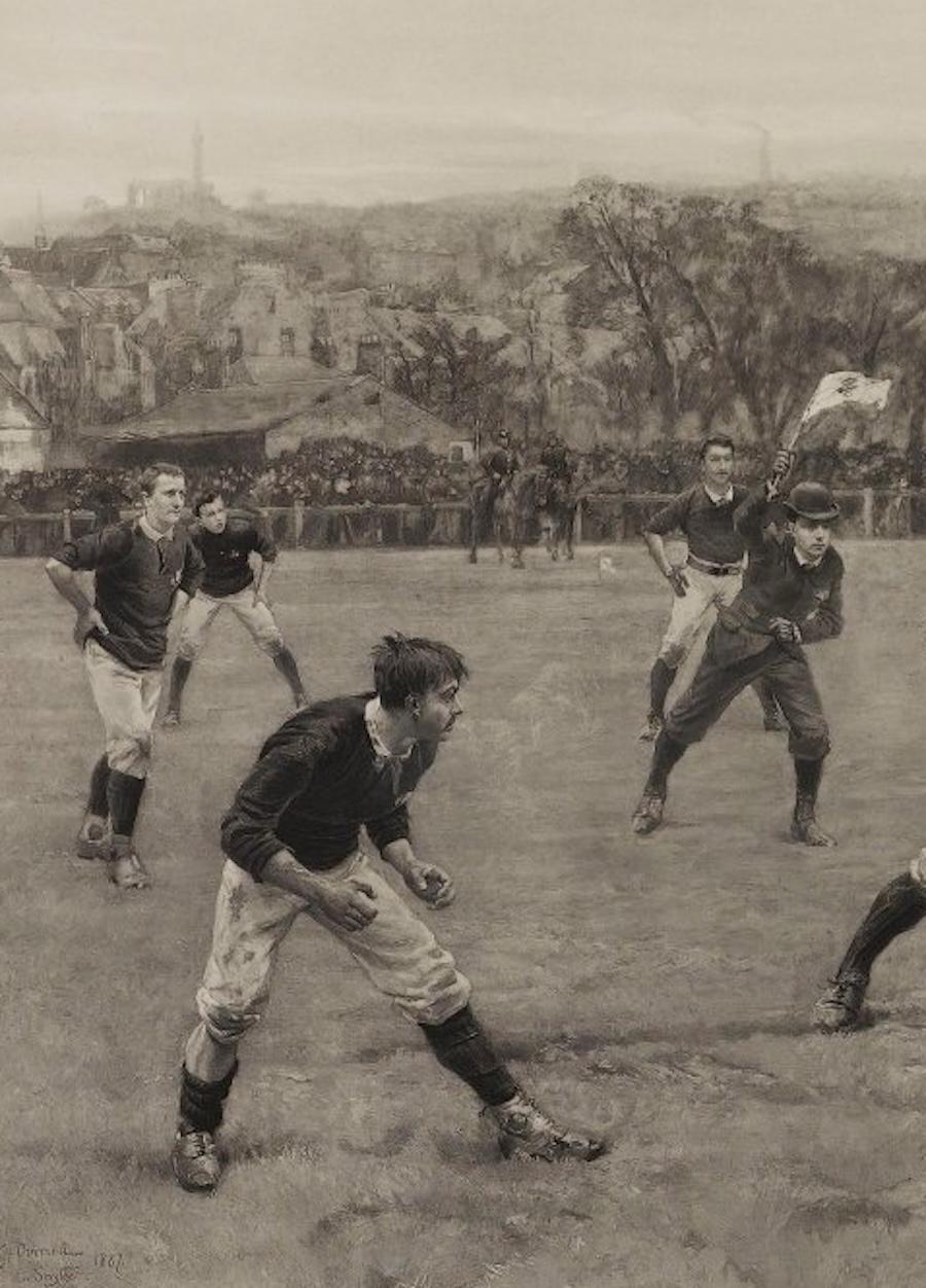 XIXe siècle « Un match de football, Écosse vs. Angleterre », gravure ancienne, édition de 100 exemplaires en vente
