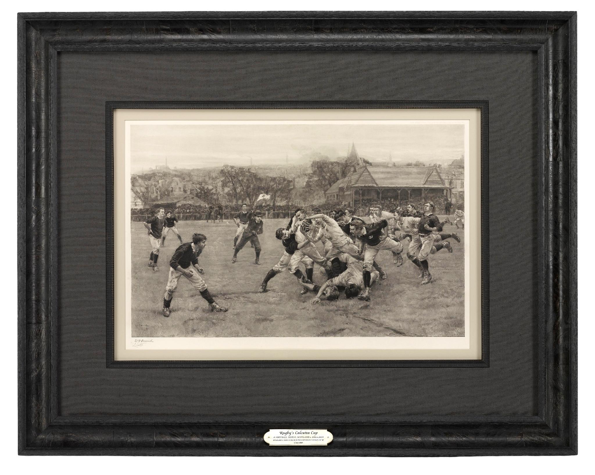 „Ein Fußballspiel, Schottland gegen England“, antiker Kupferstich, Proofausgabe von 100 Stück (19. Jahrhundert) im Angebot