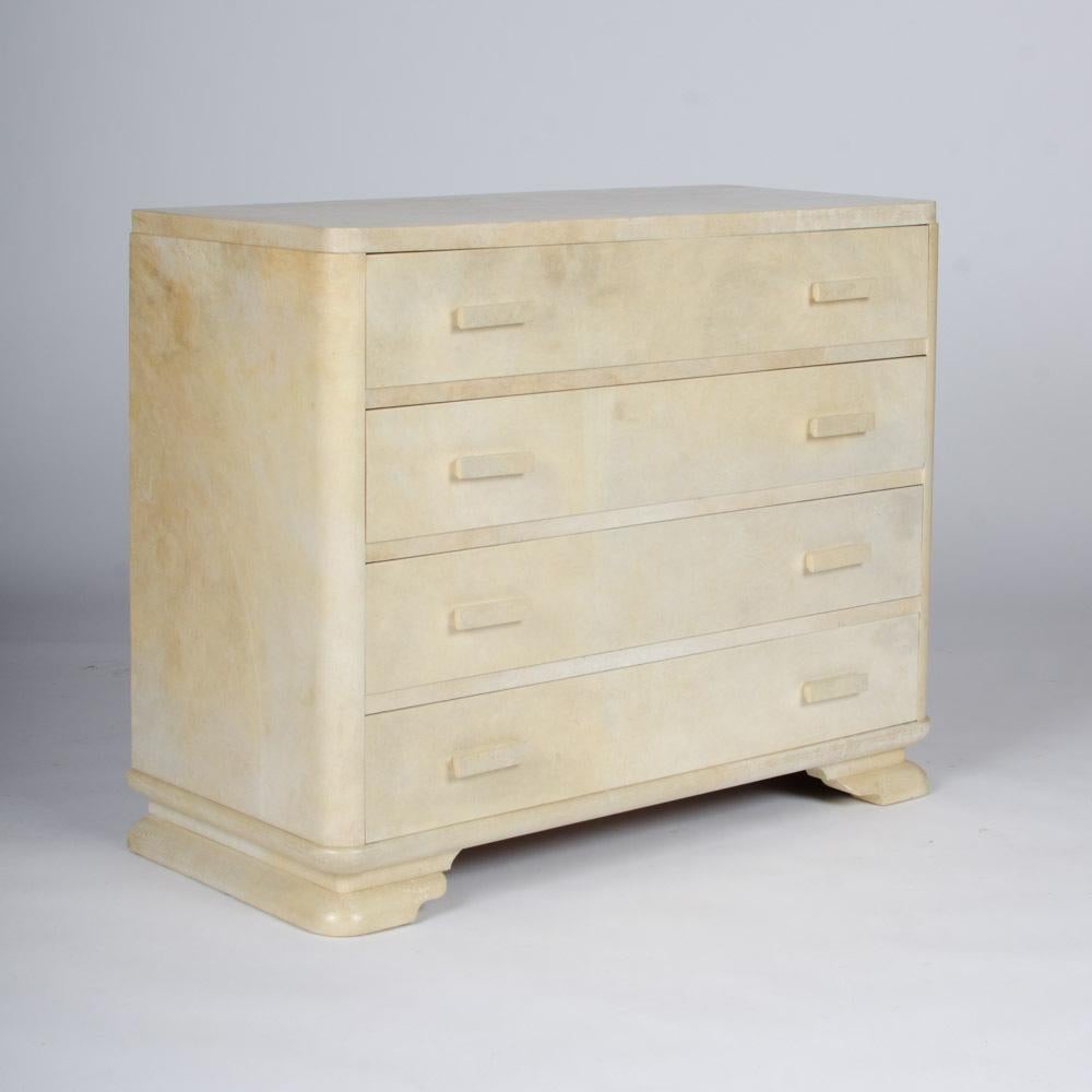 Four Drawer Parchment Covered Dresser, in the Manner of S.Marx In Good Condition In Philadelphia, PA
