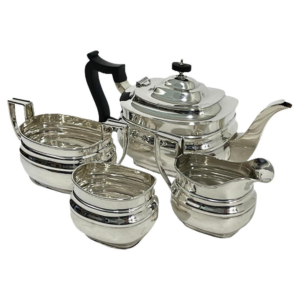 Four-Piece English Sheffield Rectangular Silver Tea Service