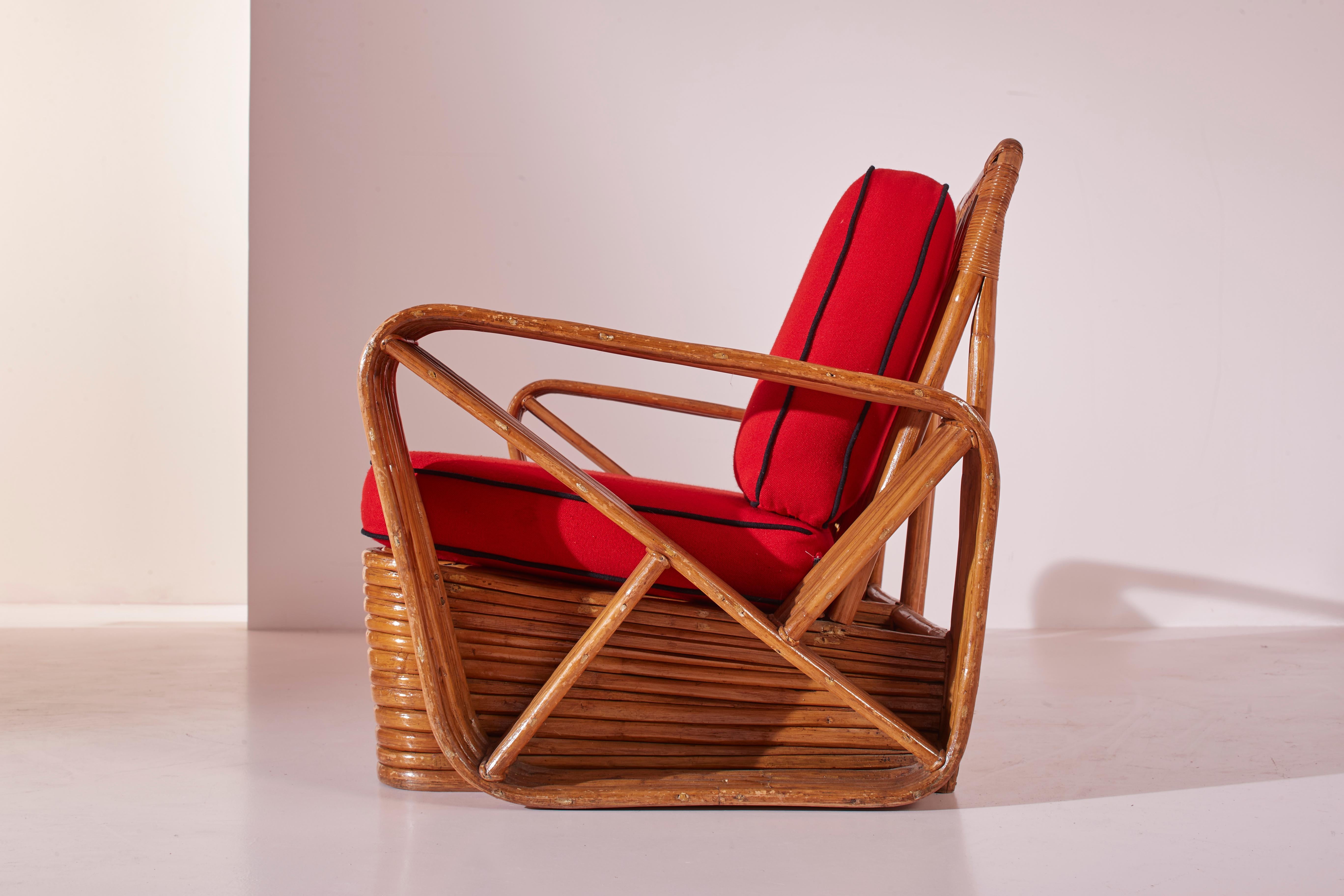 Ein viersitziges Rattan- und Stoffsofa mit vier Sitzen im Stil von Paul Theodore Frank im Zustand „Gut“ im Angebot in Chiavari, Liguria