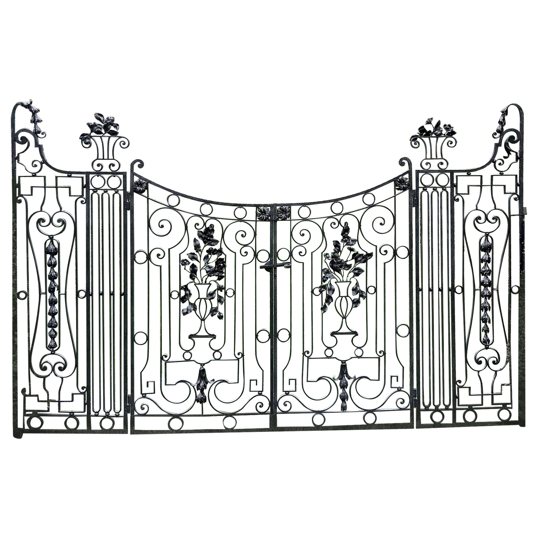 A Four Section Pair of Wrought-iron Gates with Floral Embellishments