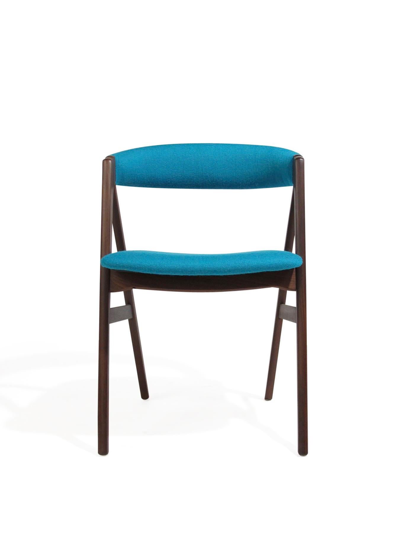 Scandinavian Modern A-Frame Danish Dining Chairs in Turquoise Wool