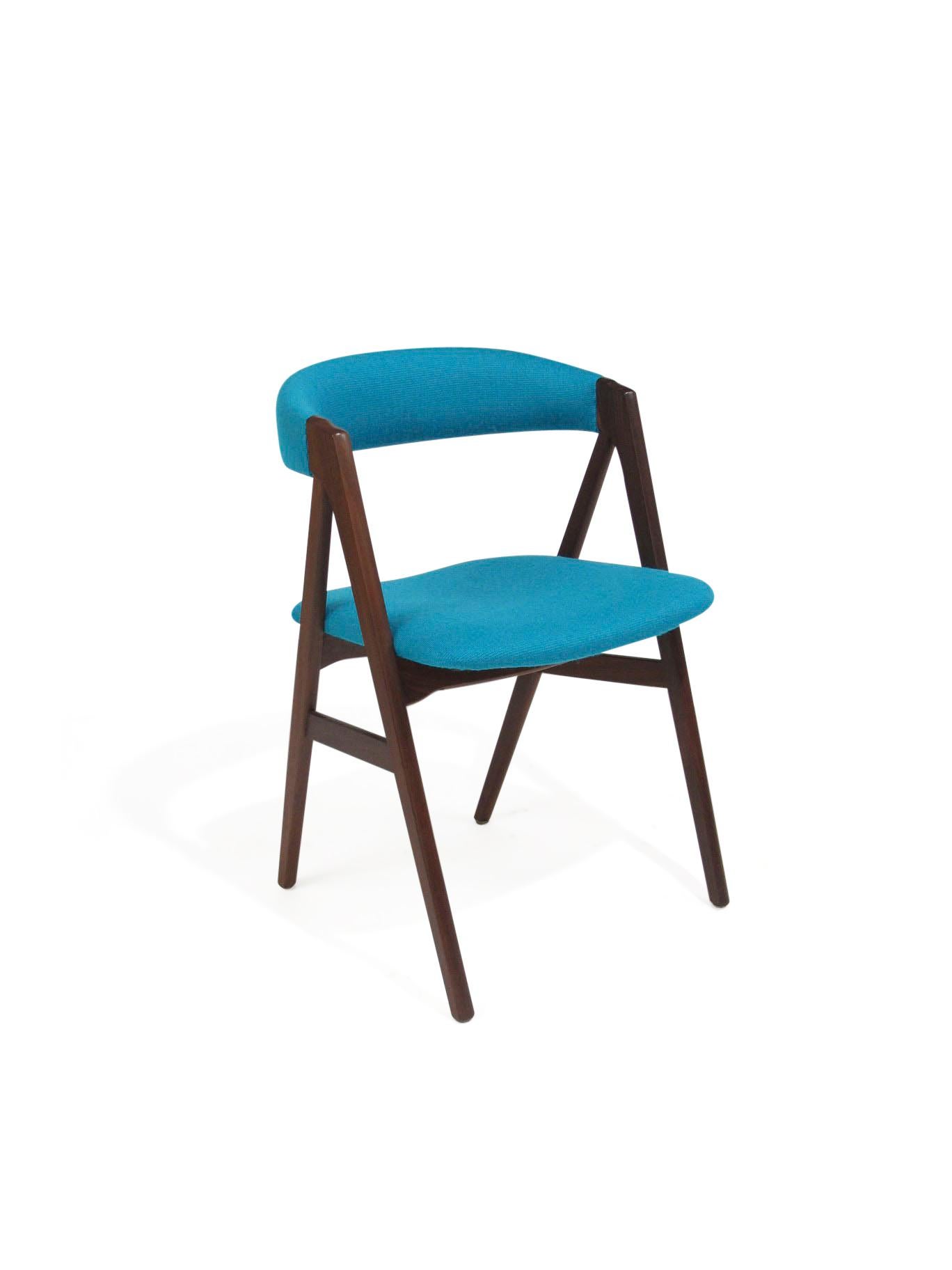Teak A-Frame Danish Dining Chairs in Turquoise Wool