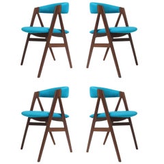 A-Frame Danish Dining Chairs in Turquoise Wool