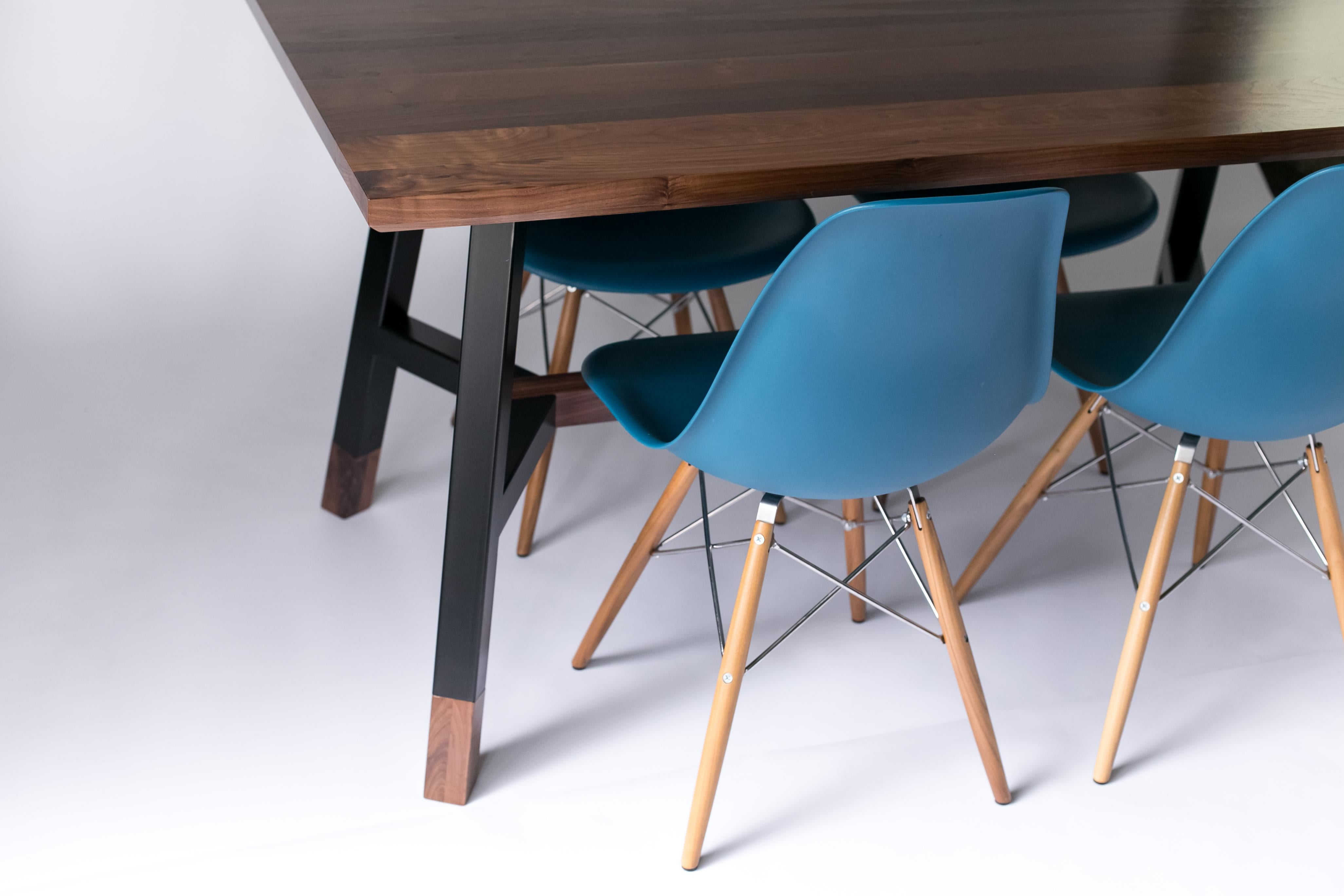 American A-Frame, Modern Walnut and Black Powder Coated Steel Dining Table