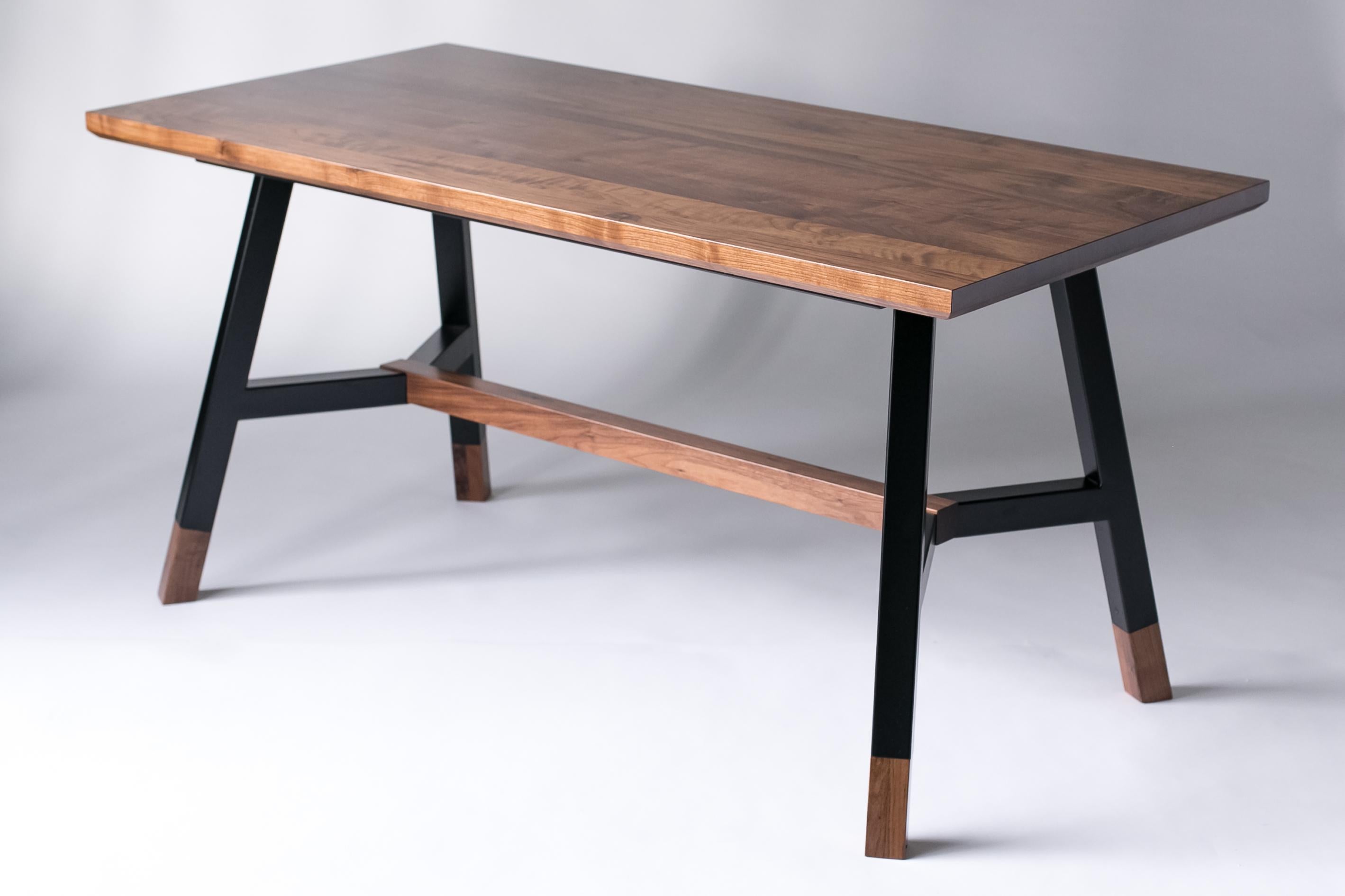A-Frame, Modern Walnut and Black Powder Coated Steel Dining Table In New Condition In West Linn, OR