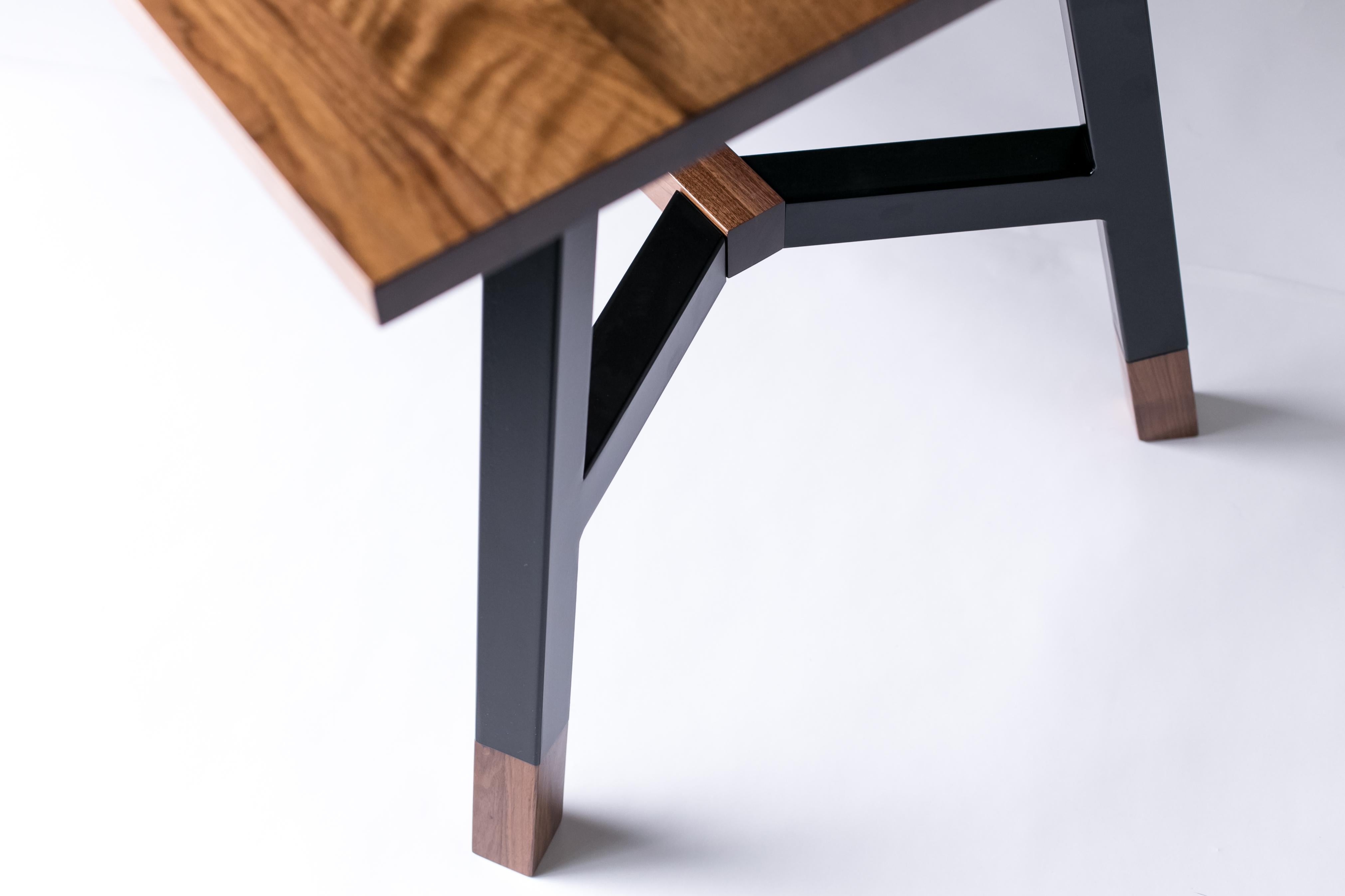 Contemporary A-Frame, Modern Walnut and Black Powder Coated Steel Dining Table