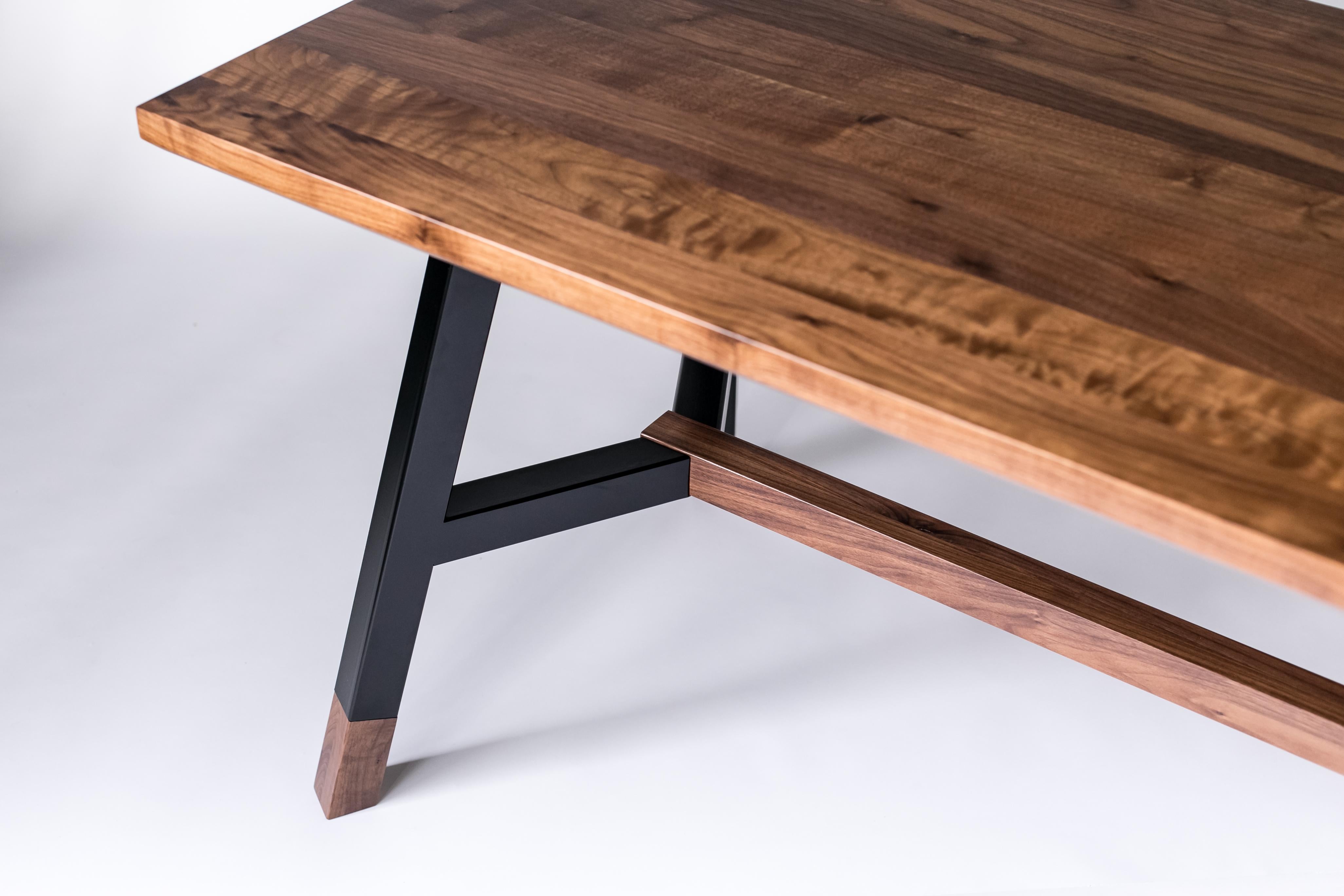 A-Frame, Modern Walnut and Black Powder Coated Steel Dining Table 1