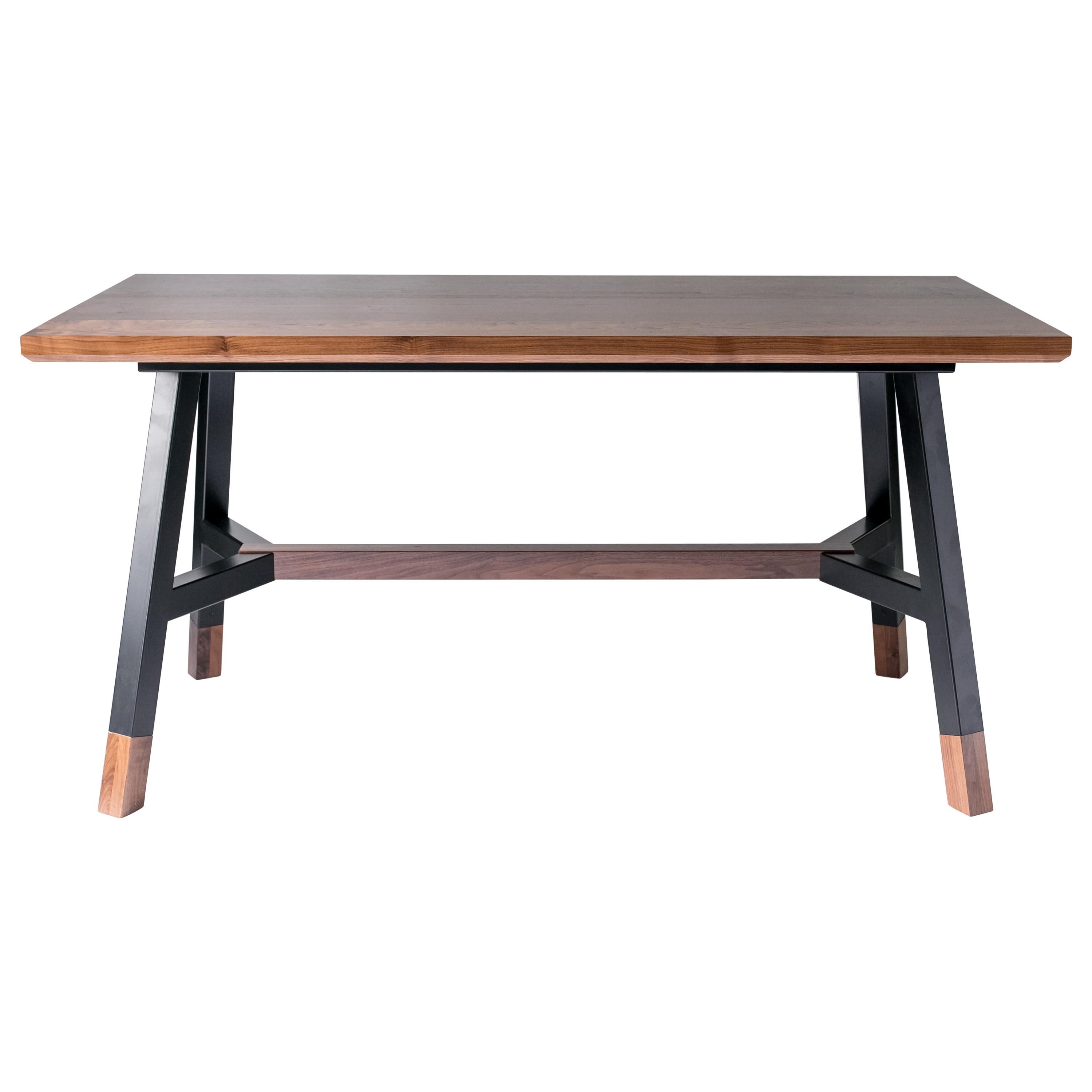 A-Frame, Modern Walnut and Black Powder Coated Steel Dining Table
