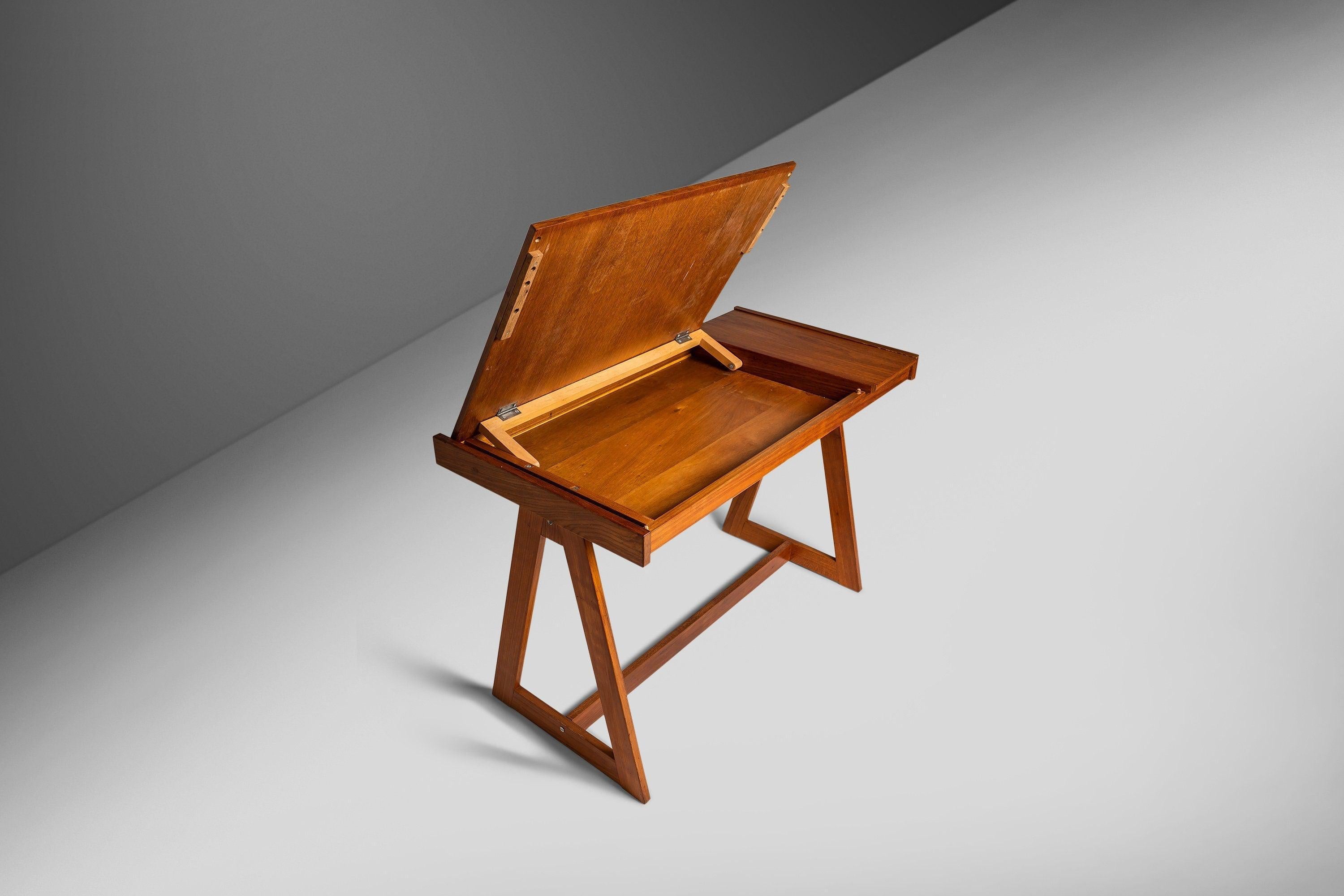 A-Frame Teak Writing Desk by Móveis Gerdau, Brazil, c. 1960's In Good Condition In Deland, FL