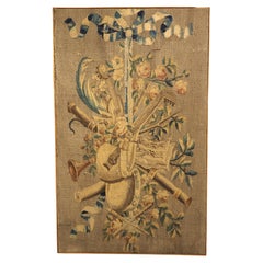 A Framed 18th Century Aubusson Musical Trophy Tapestry Fragment, Circa 1785
