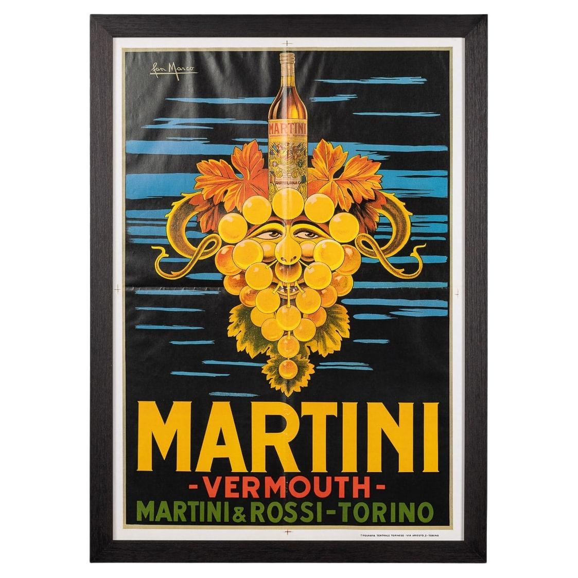 Affiche publicitaire encadrée pour Martini, Italie, datant d'environ 1970
