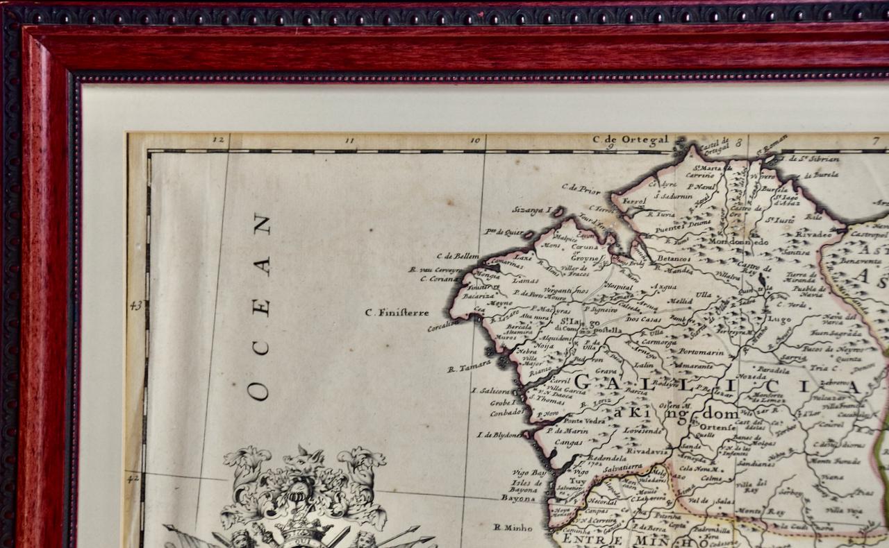Framed Hand-Colored Early 18th Century Herman Moll Map of Spain and Portugal 4