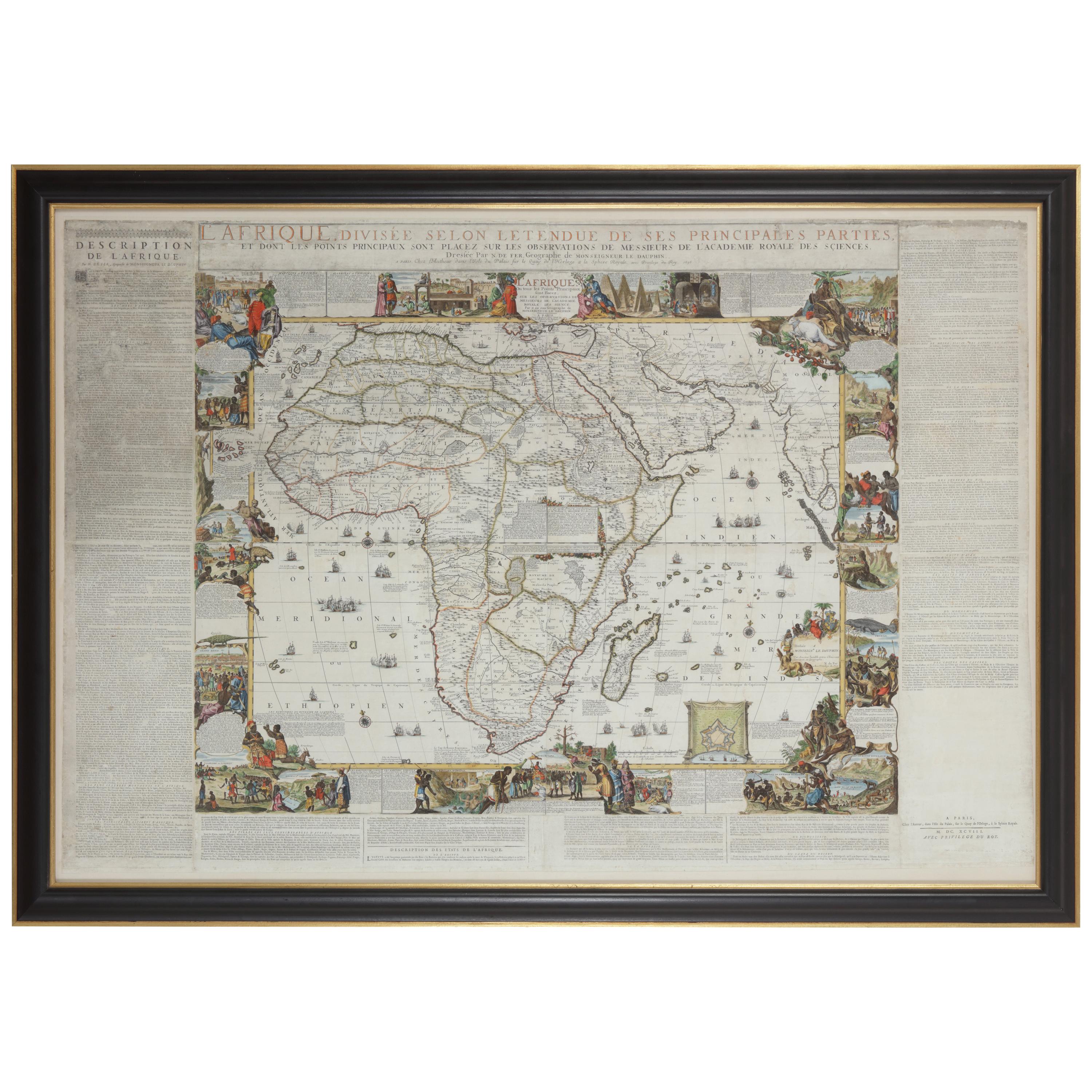 Framed Hand Colored Map of Africa by Nicolas de Fer