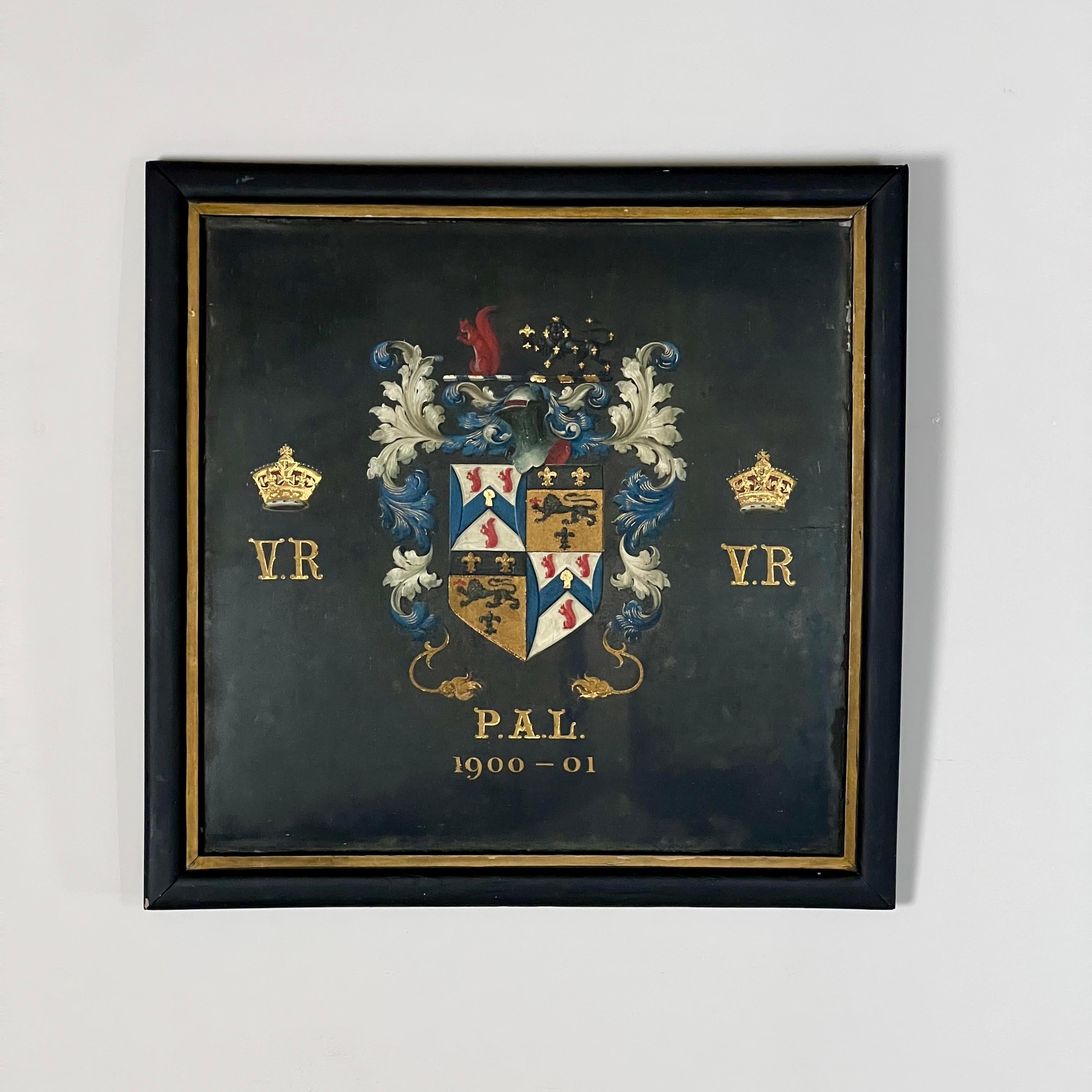 Victorian A Framed Hand Painted Coat Of Arms Coach Panel Circa 1900 For Sale